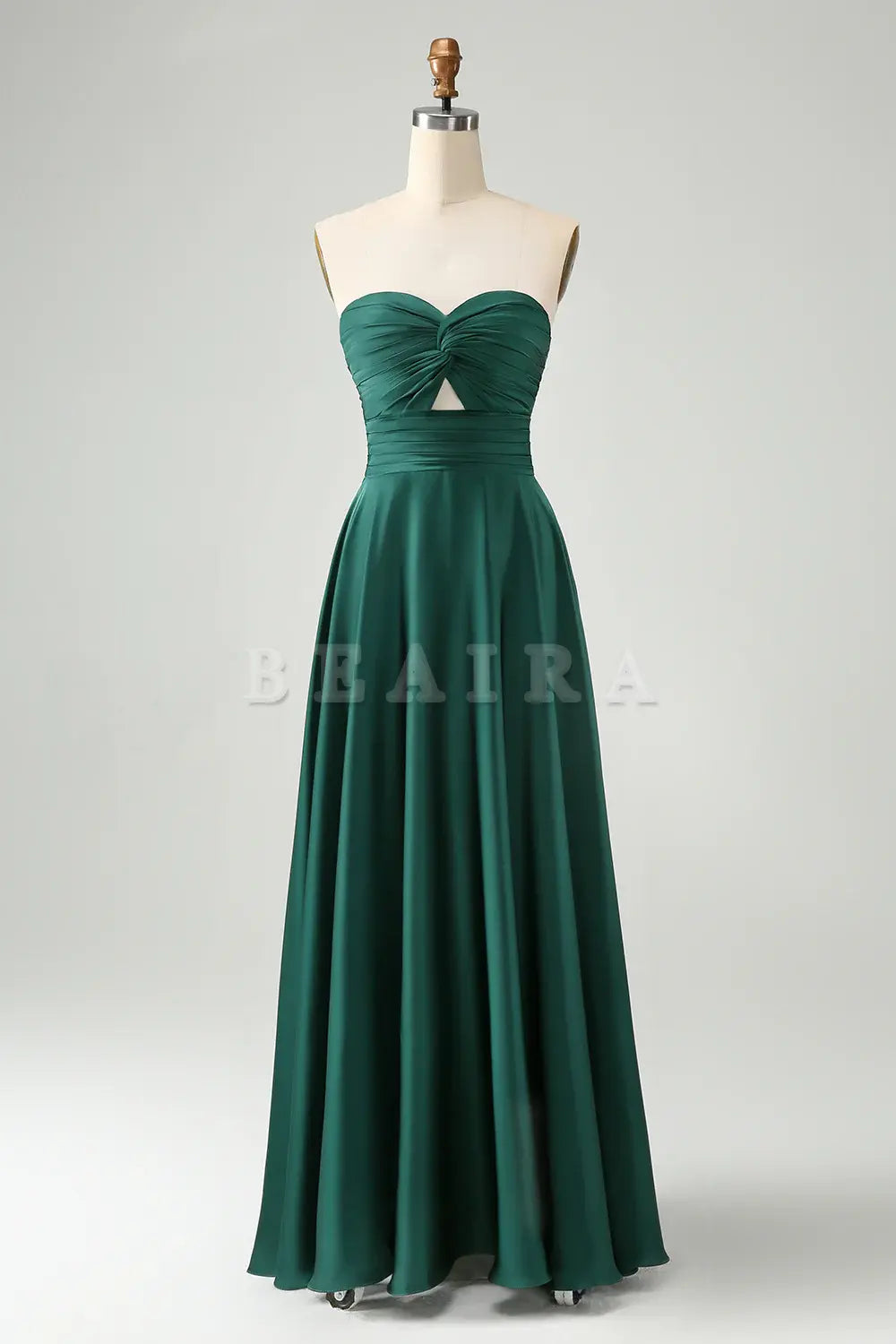 Beaira Dark Green A Line Sweetheart Satin Cut Out Pleated Long Wedding Party Guest Dress Bridesmaid dress shop