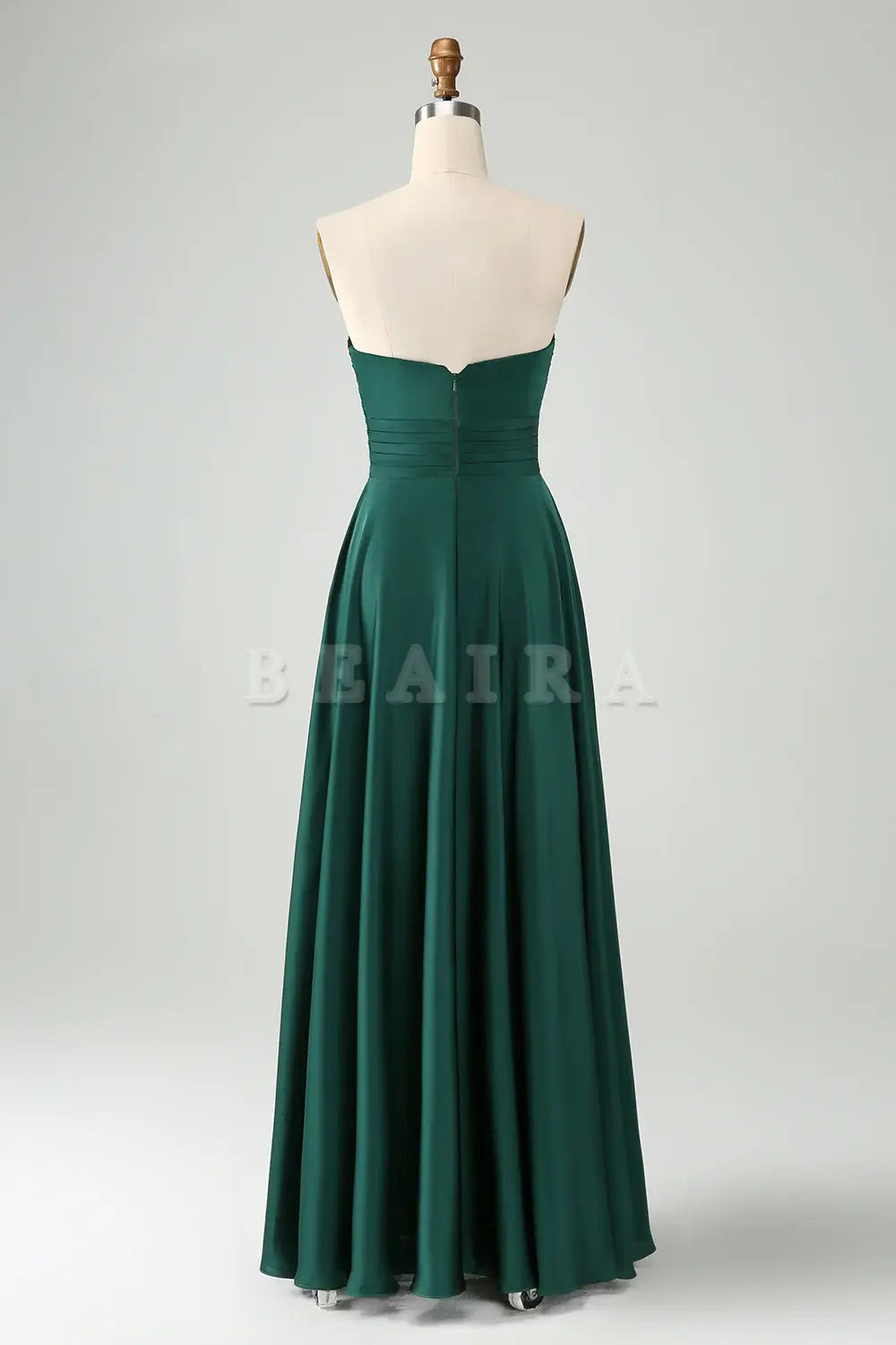 Beaira Dark Green A Line Sweetheart Satin Cut Out Pleated Long Wedding Party Guest Dress Bridesmaid dress shop