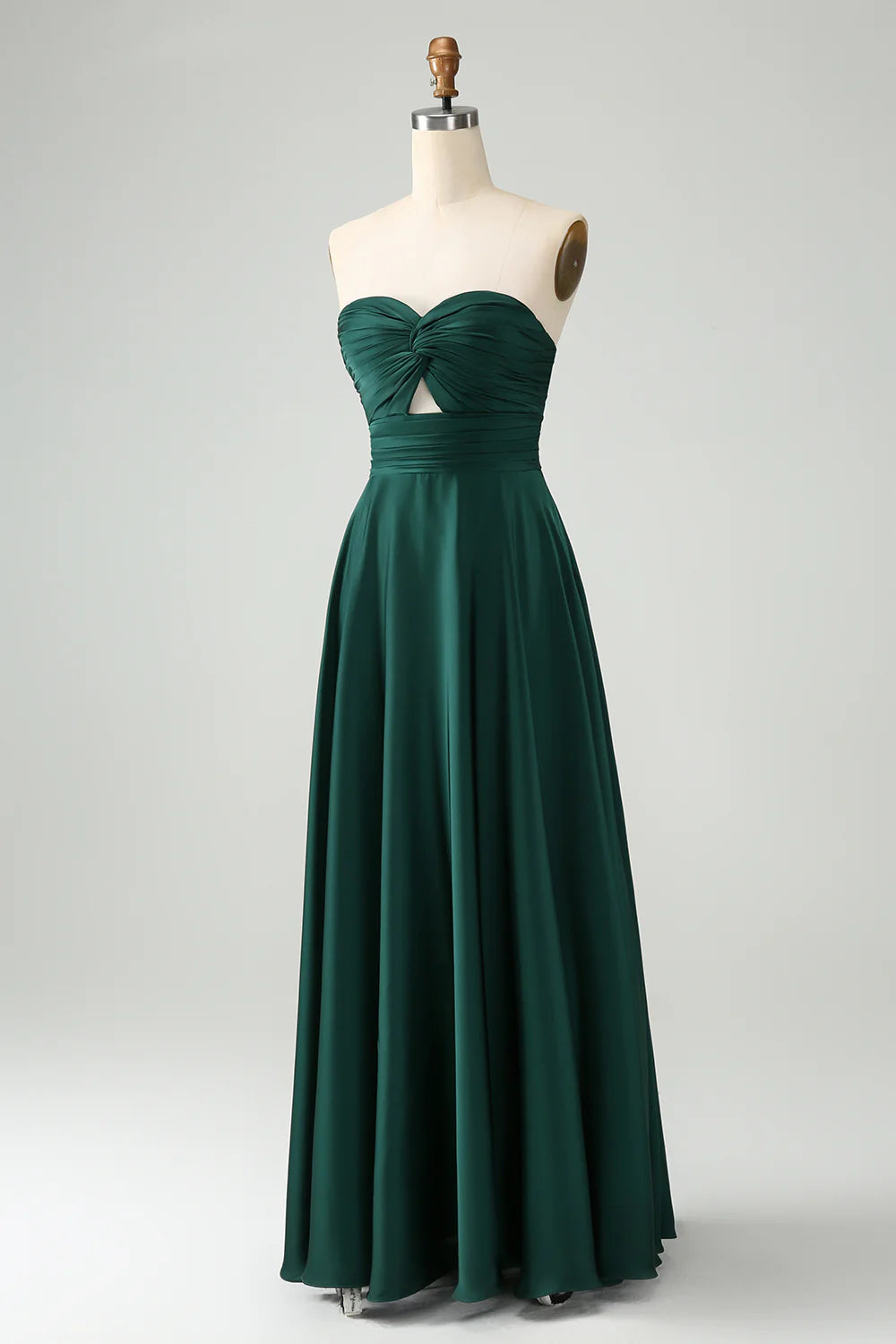 Beaira Dark Green A Line Sweetheart Satin Cut Out Pleated Long Wedding Party Guest Dress Bridesmaid dress shop