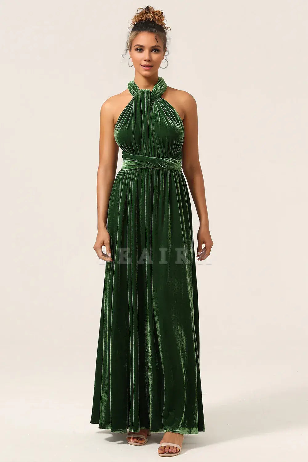 Beaira Dark Green Convertible Wear Velvet Long Bridesmaid Dress Bridesmaid dress shop