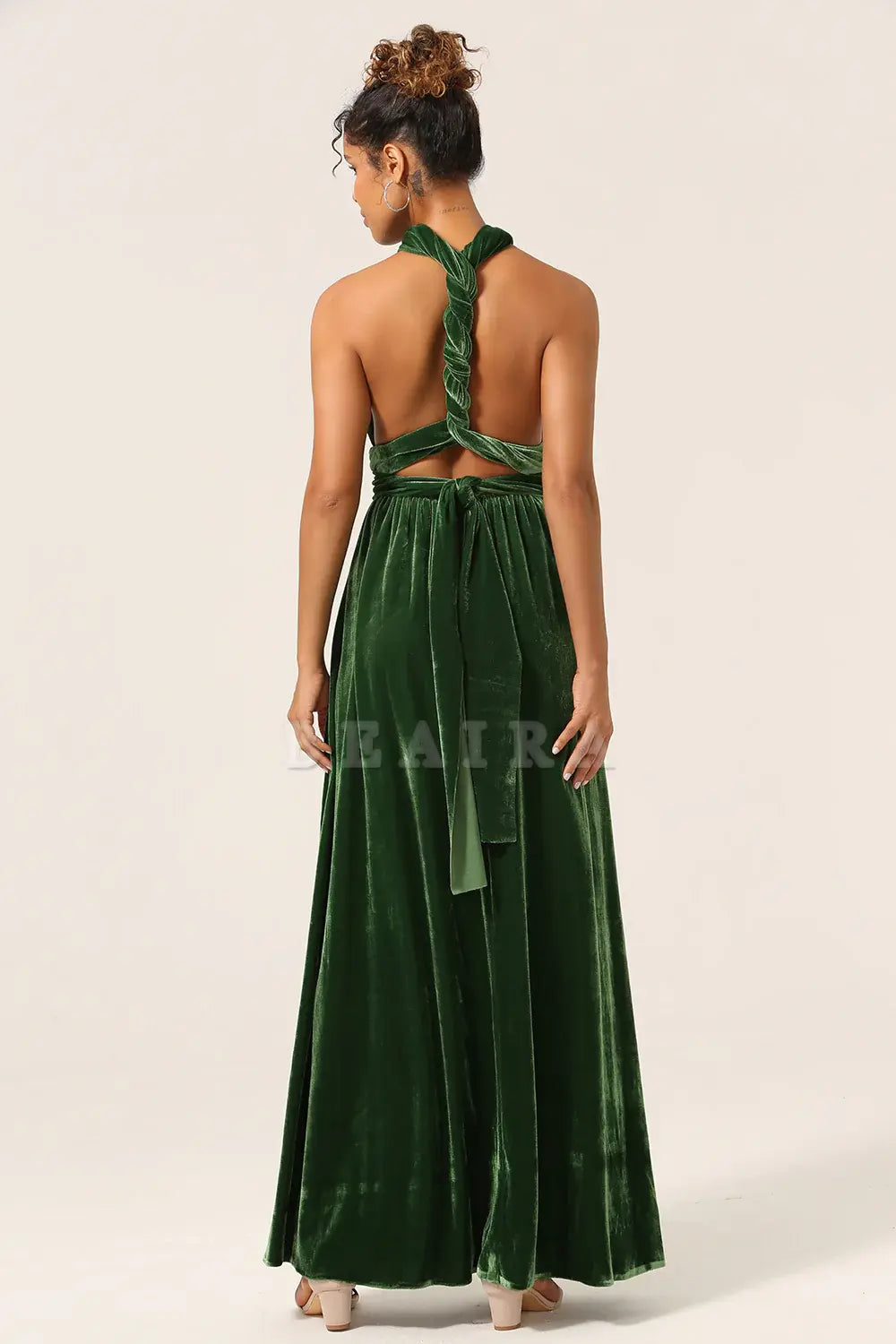Beaira Dark Green Convertible Wear Velvet Long Bridesmaid Dress Bridesmaid dress shop