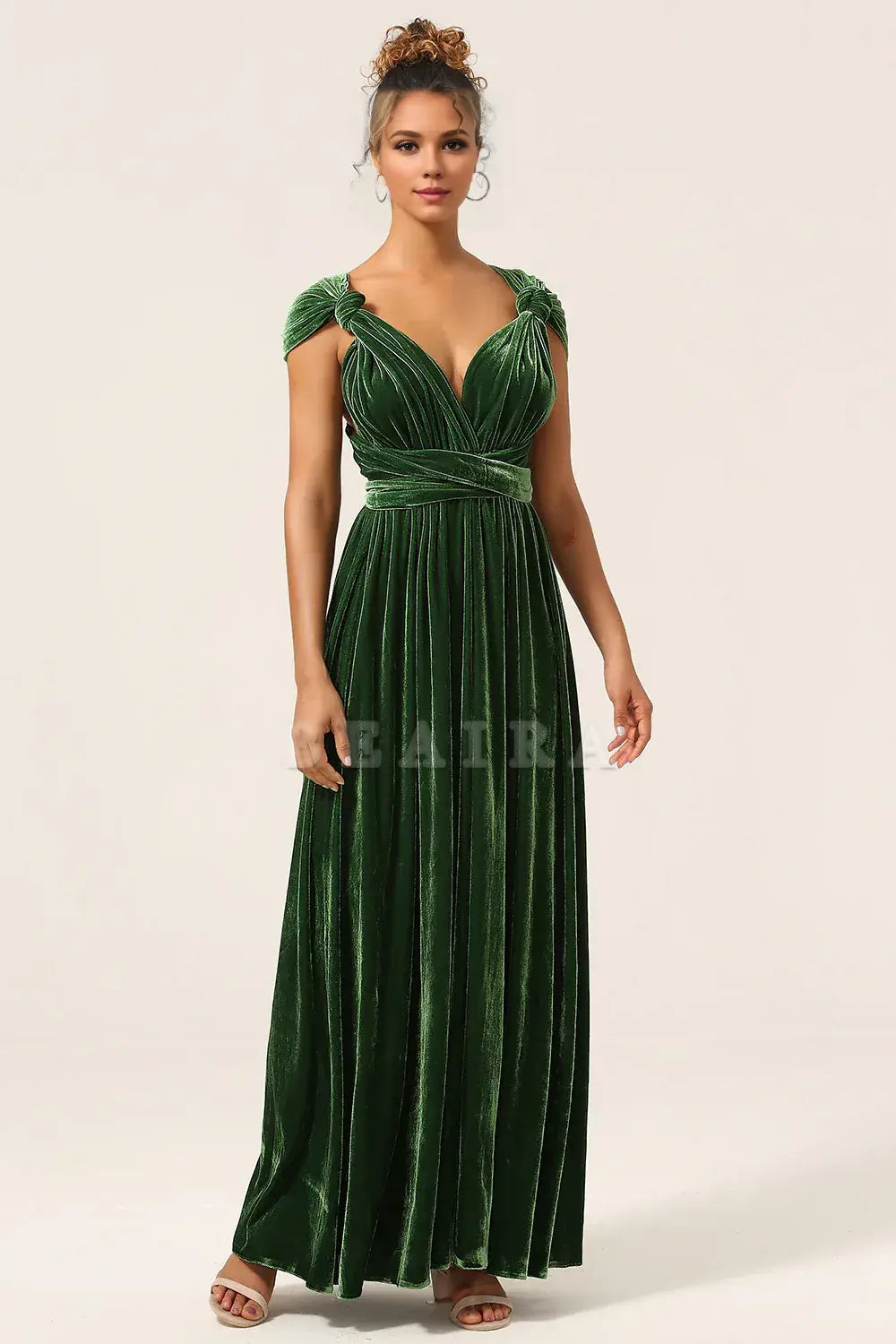Beaira Dark Green Convertible Wear Velvet Long Bridesmaid Dress Bridesmaid dress shop