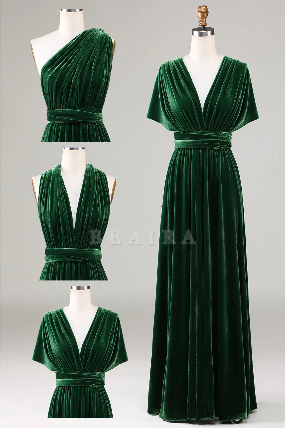 Beaira Dark Green Convertible Wear Velvet Long Bridesmaid Dress Bridesmaid dress shop