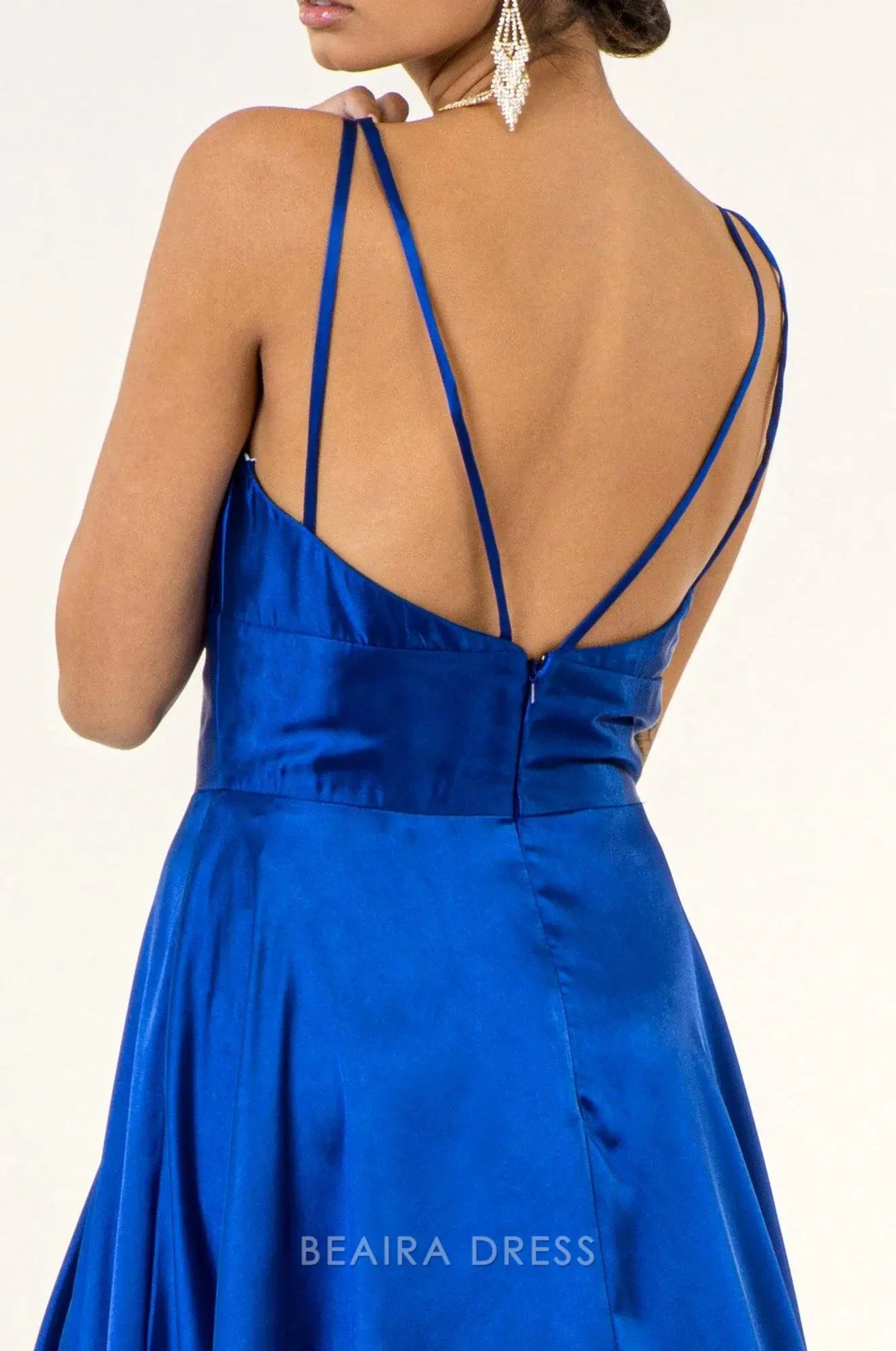 Simple Deep V - Neck Satin Maxi Dress with High Slit prom dress (Multiple Colors)
