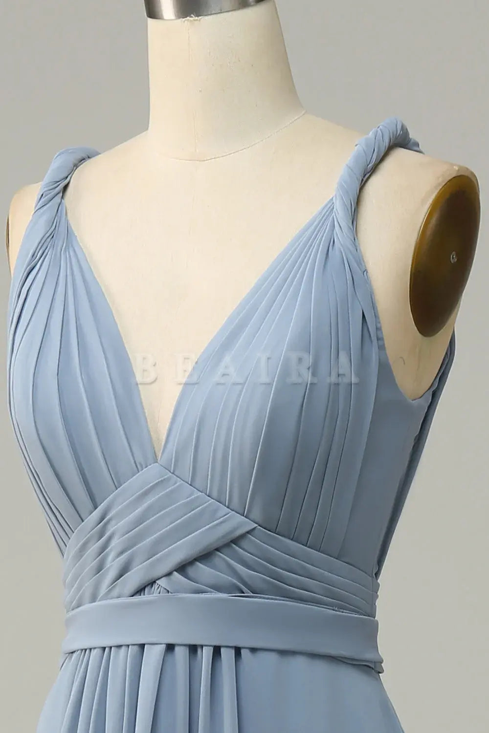 Beaira Dusty Blue A Line Deep V Neck Chiffon Bridesmaid Dress Bridesmaid dress shop
