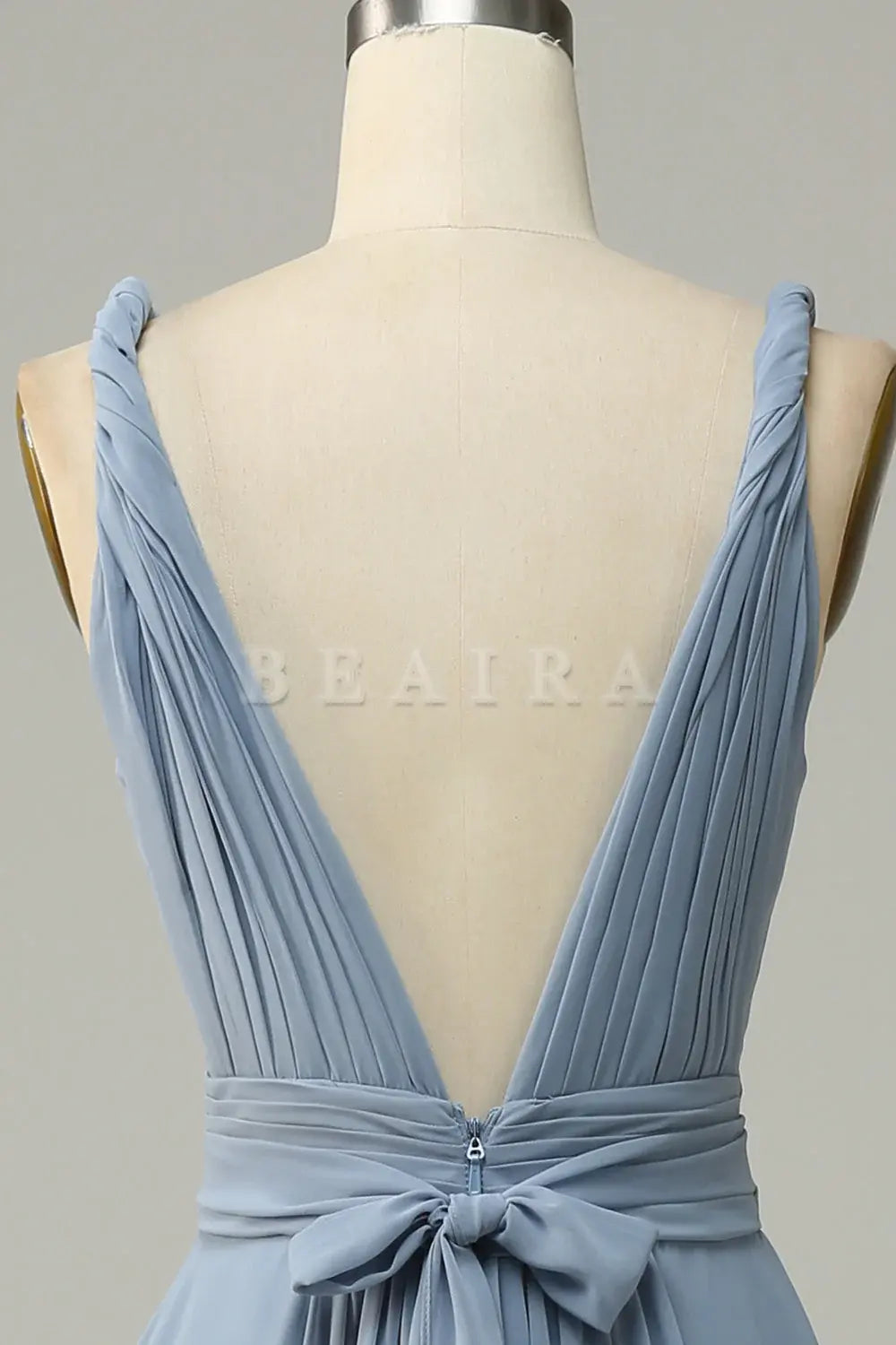 Beaira Dusty Blue A Line Deep V Neck Chiffon Bridesmaid Dress Bridesmaid dress shop