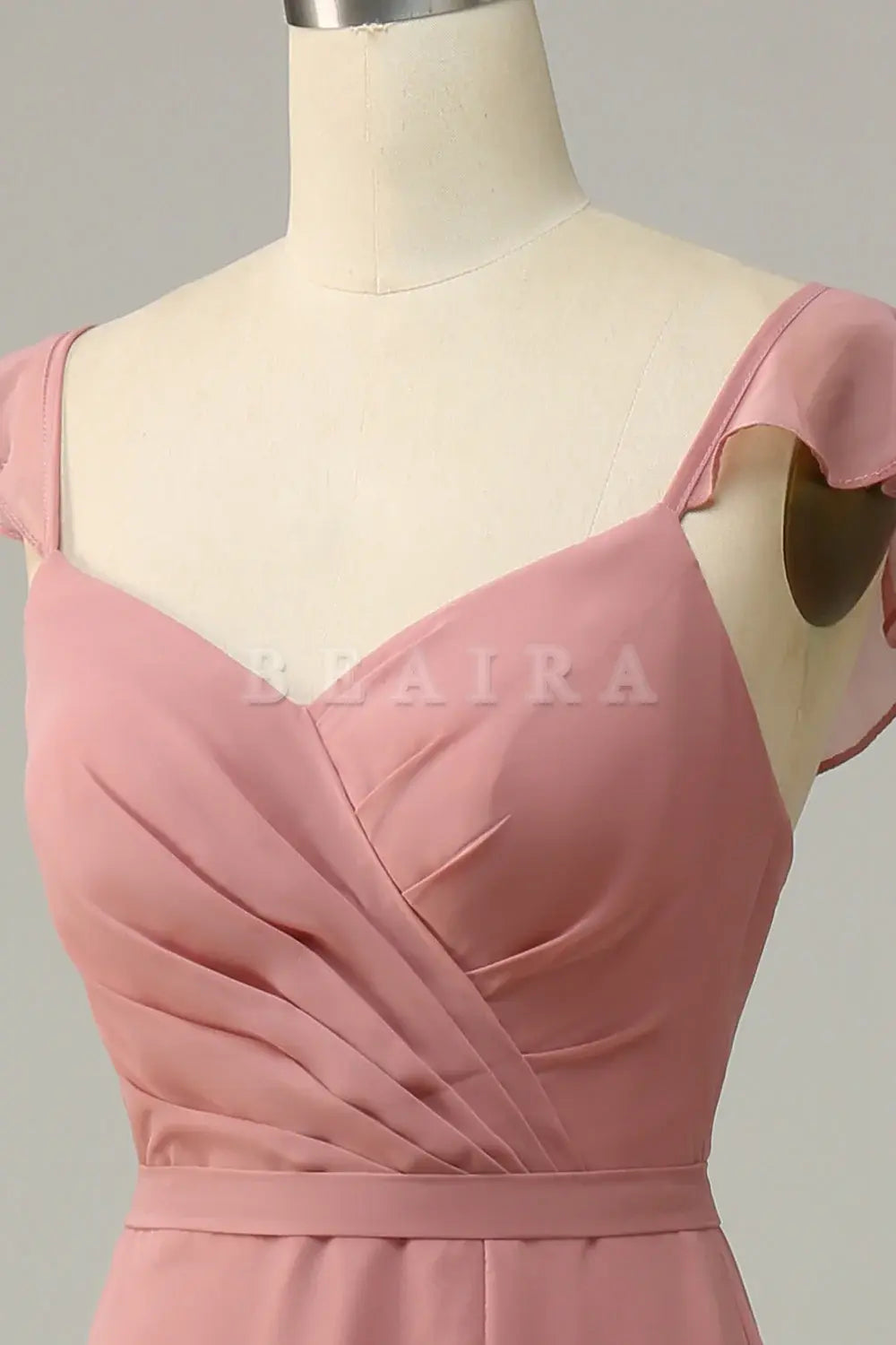 Beaira Dusty Rose A Line Ruffles Long Chiffon Bridesmaid Dress With Slit Bridesmaid dress shop