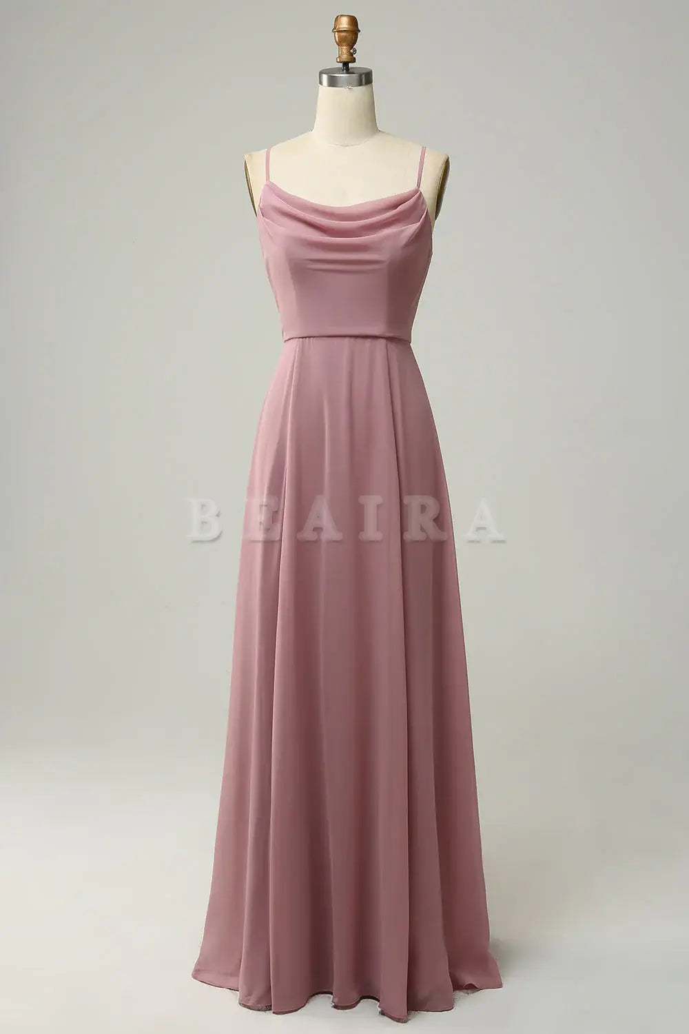 Beaira Dusty Rose A Line Spaghetti Straps Sleeveless Chiffon Bridesmaid Dress Bridesmaid dress shop