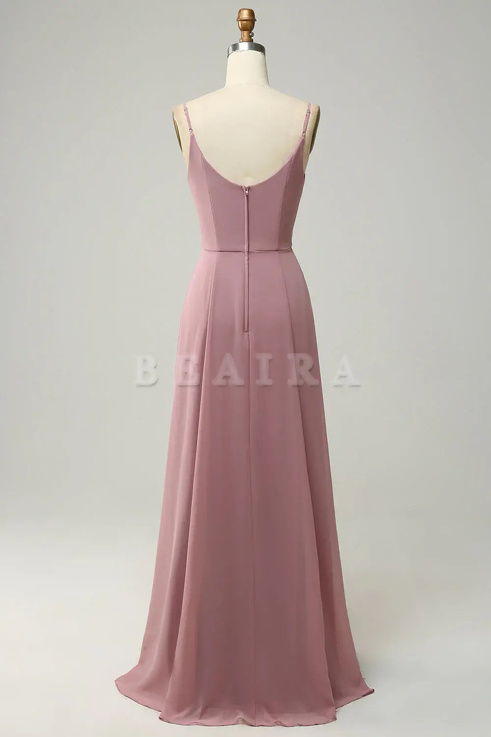 Beaira Dusty Rose A Line Spaghetti Straps Sleeveless Chiffon Bridesmaid Dress Bridesmaid dress shop