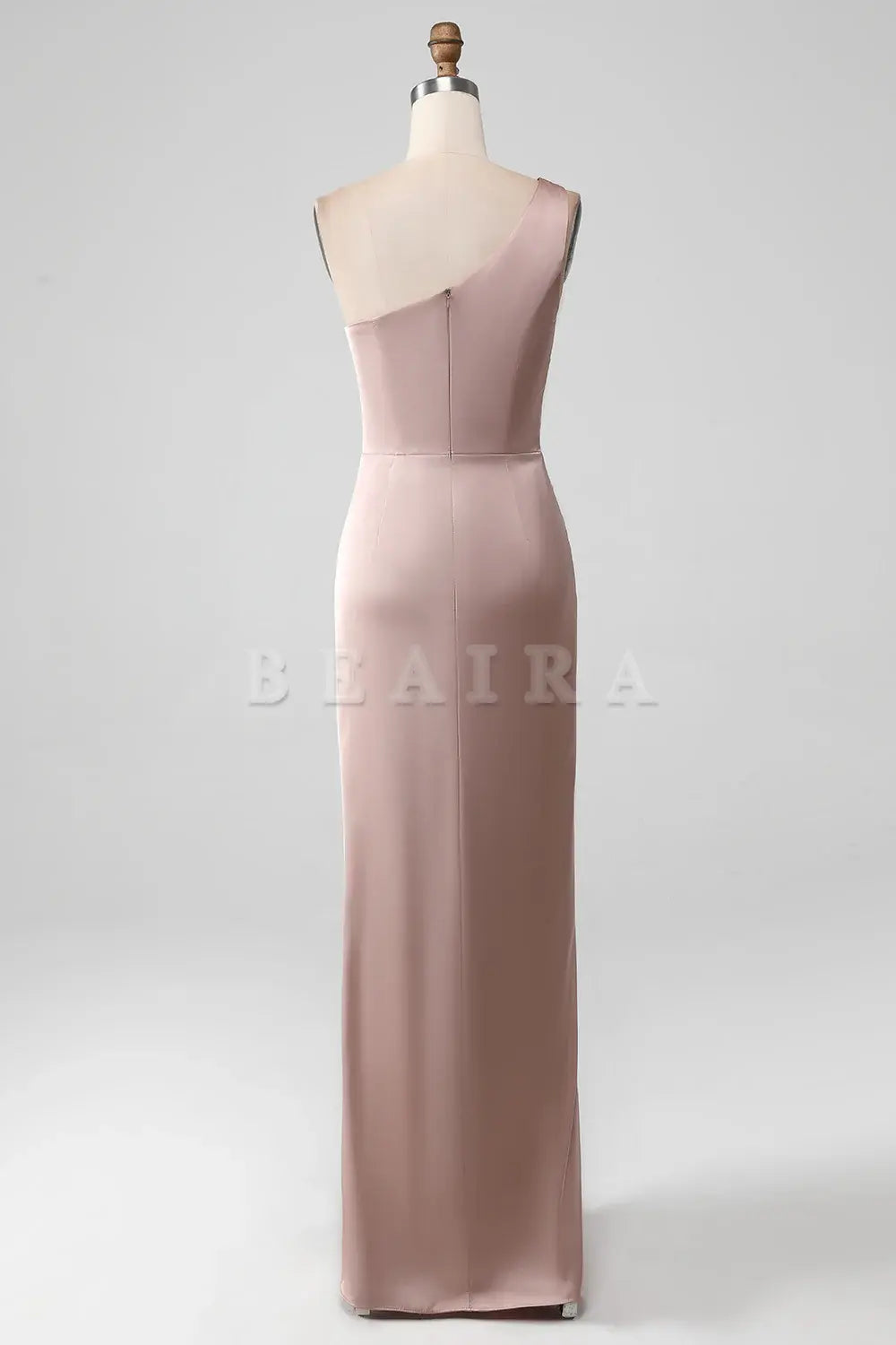 Beaira Dusty Rose Mermaid One Shoulder Pleated Satin Bridesmaid Dress With Slit Bridesmaid dress shop
