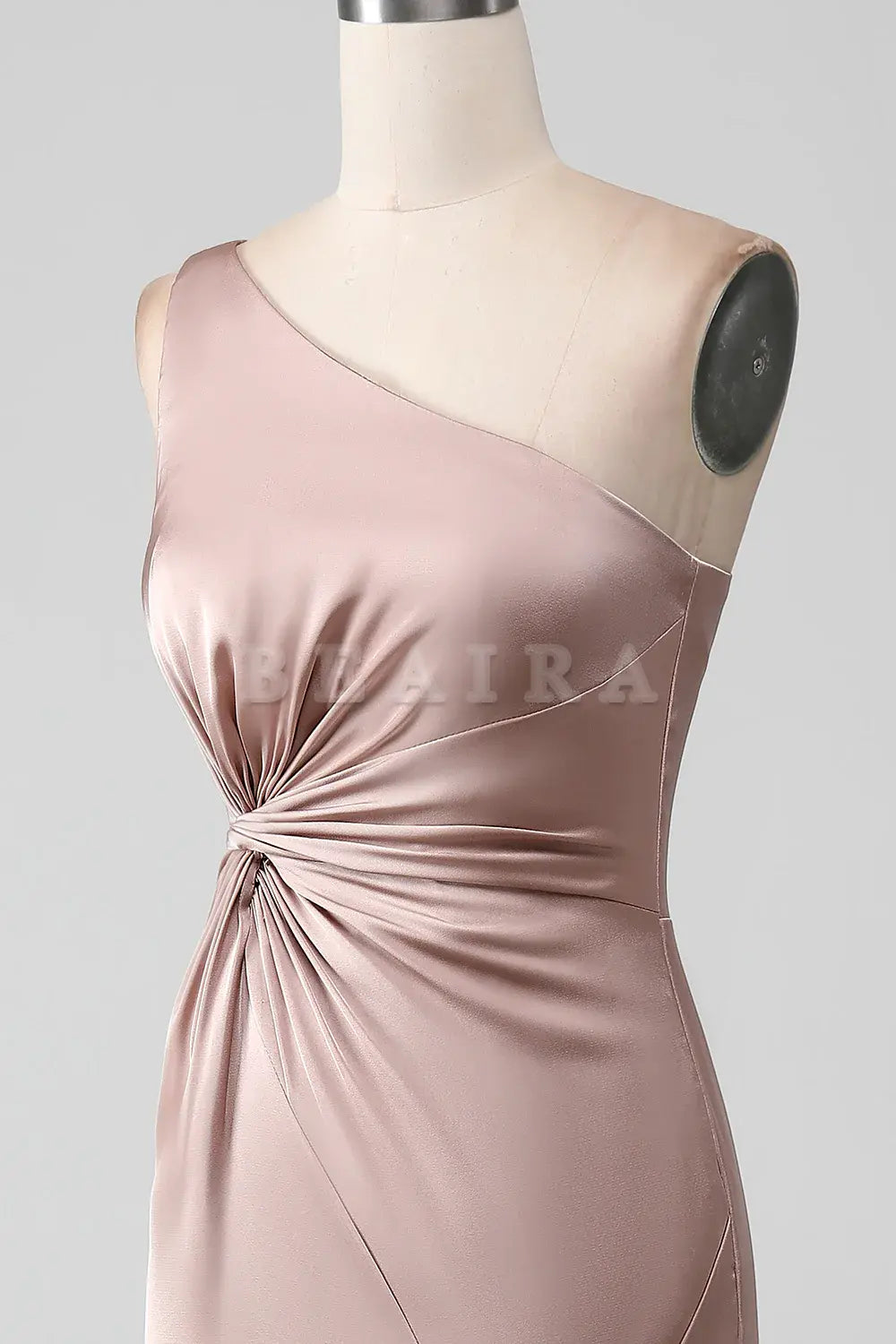 Beaira Dusty Rose Mermaid One Shoulder Pleated Satin Bridesmaid Dress With Slit Bridesmaid dress shop