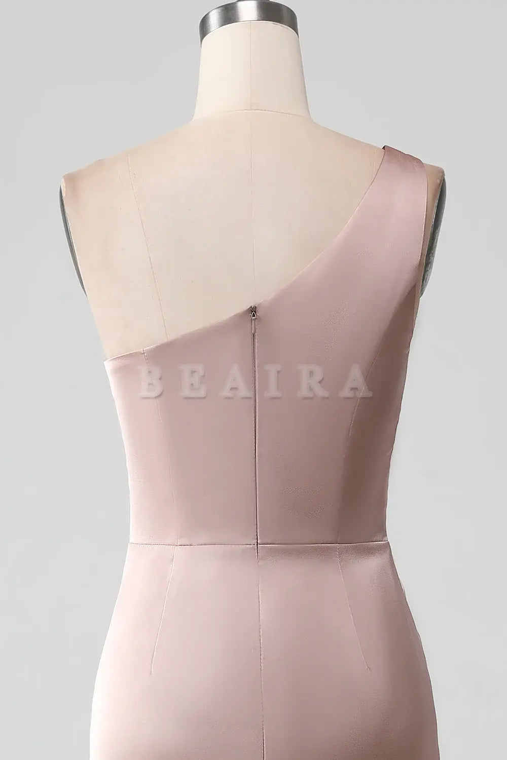 Beaira Dusty Rose Mermaid One Shoulder Pleated Satin Bridesmaid Dress With Slit Bridesmaid dress shop