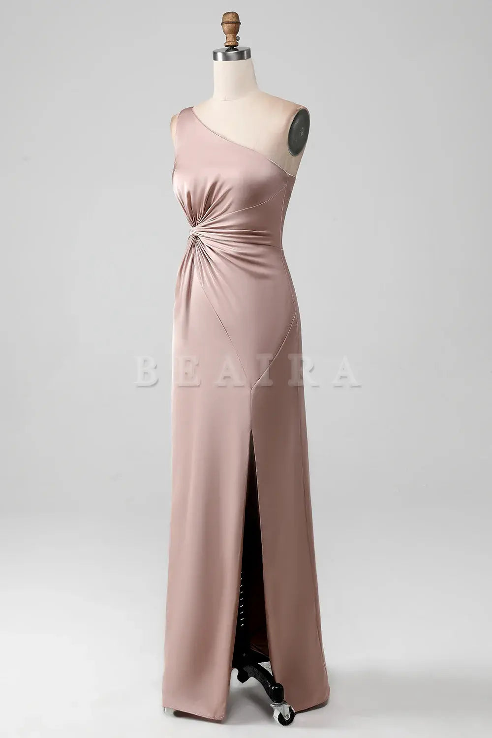 Beaira Dusty Rose Mermaid One Shoulder Pleated Satin Bridesmaid Dress With Slit Bridesmaid dress shop