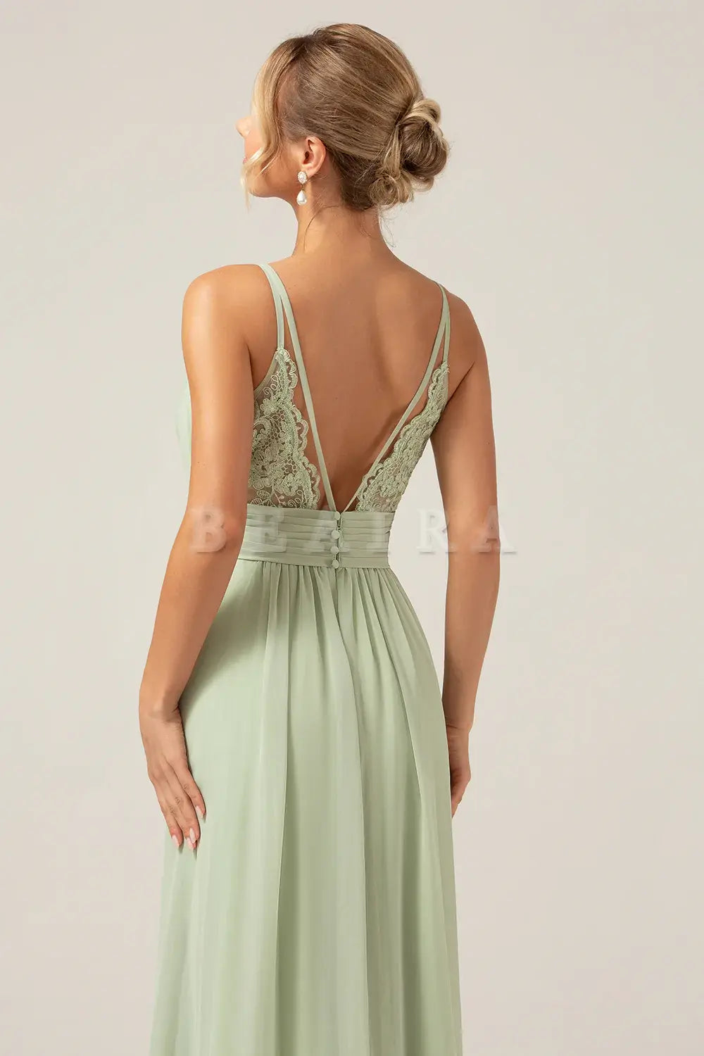 Beaira Dusty Sage A-Line Spaghetti Straps Pleated Chiffon Maternity Bridesmaid Dress With Slit Bridesmaid dress shop