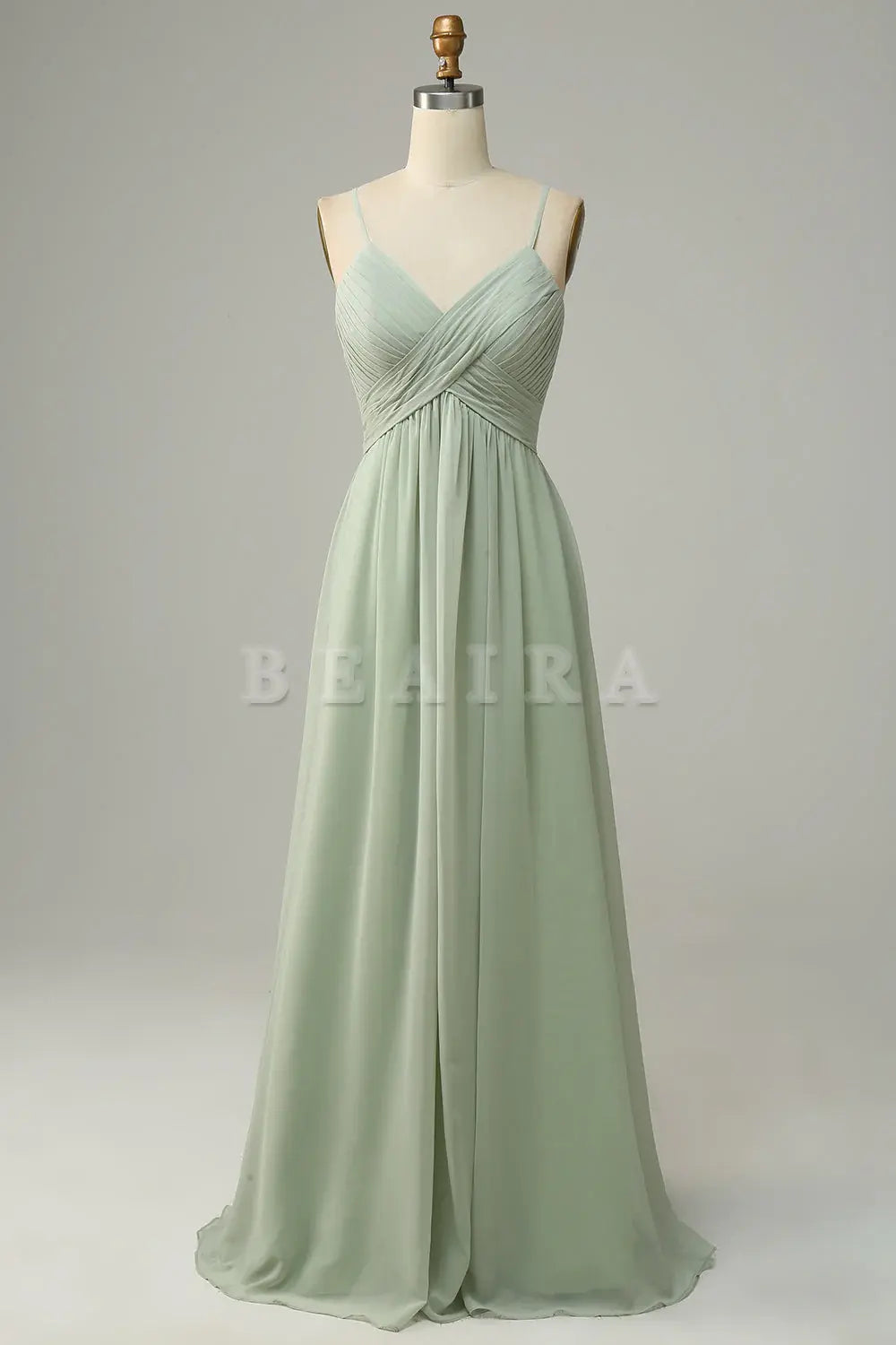 Beaira Dusty Sage A Line Spaghetti Straps Chiffon Bridesmaid Dress with Sleeveless Bridesmaid dress shop