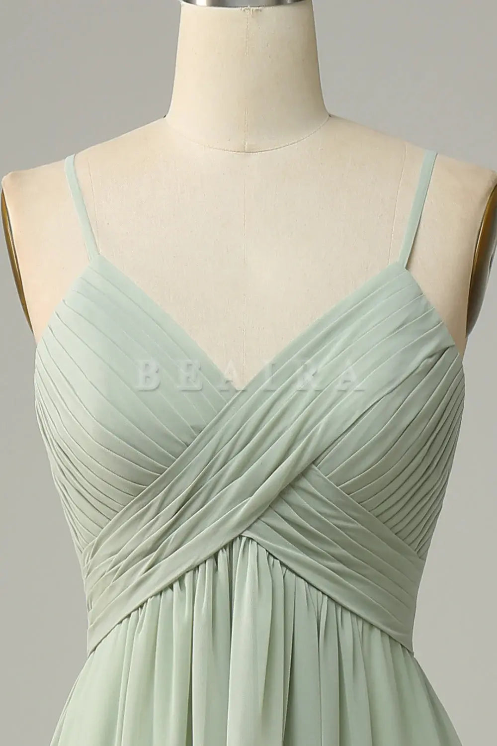 Beaira Dusty Sage A Line Spaghetti Straps Chiffon Bridesmaid Dress with Sleeveless Bridesmaid dress shop