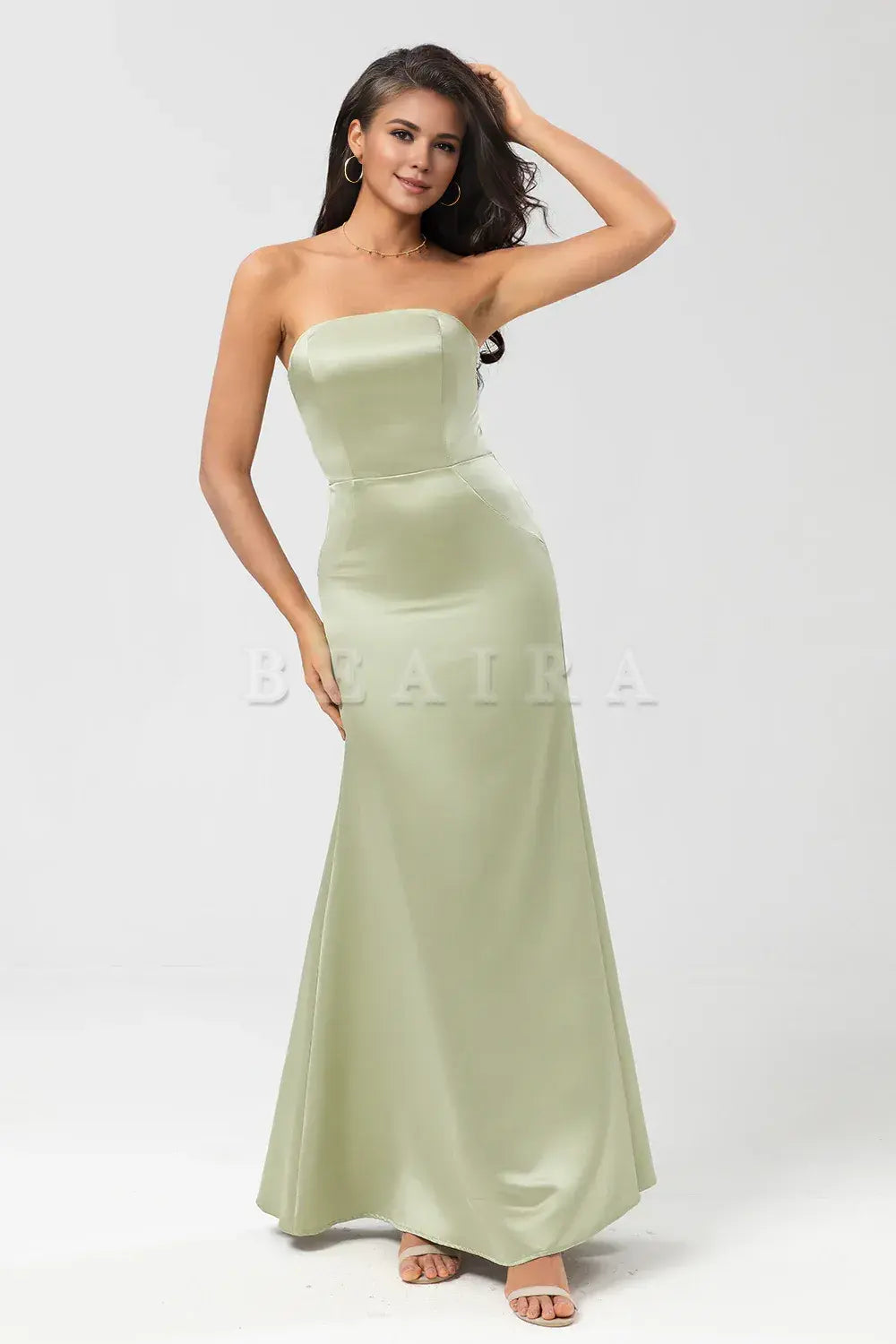 Beaira Dusty Sage Mermaid Strapless Floor-Length Satin Bridesmaid Dress Bridesmaid dress shop