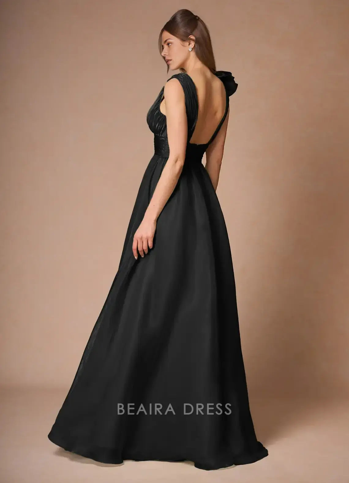 Elegant A-Line Deep V - Neck Ruffle Maxi Dress with Open Back Prom Dress