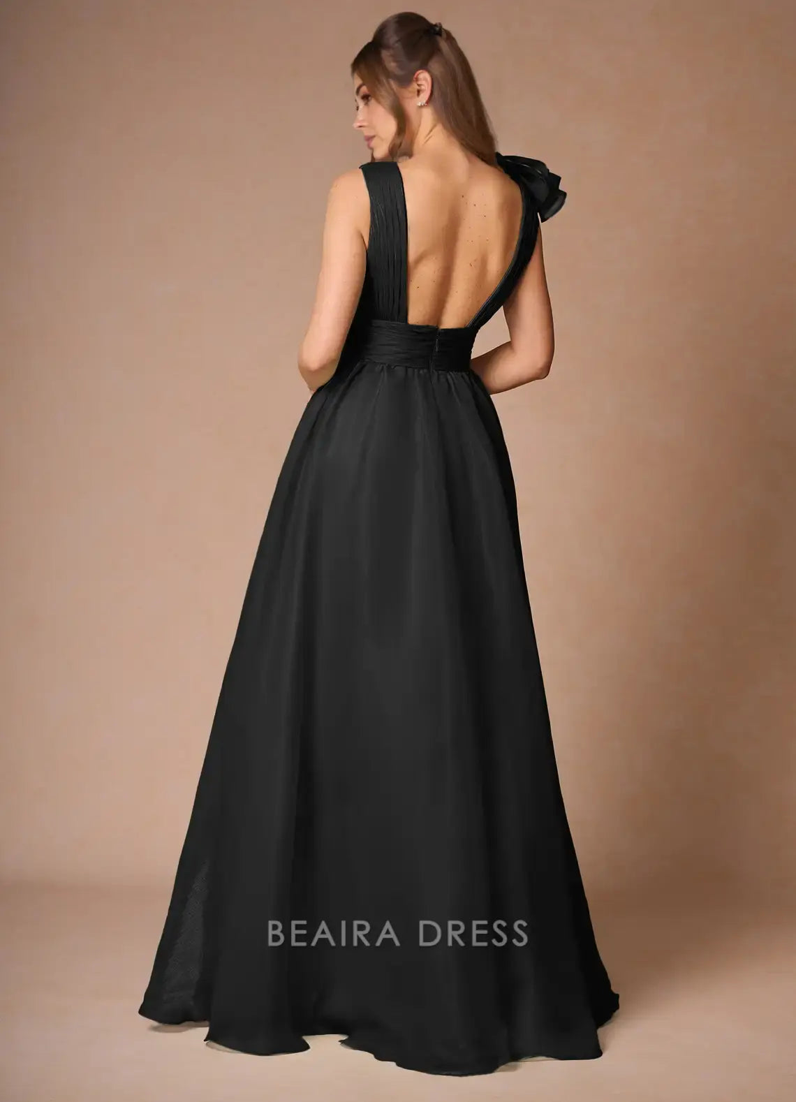 Elegant A-Line Deep V - Neck Ruffle Maxi Dress with Open Back Prom Dress