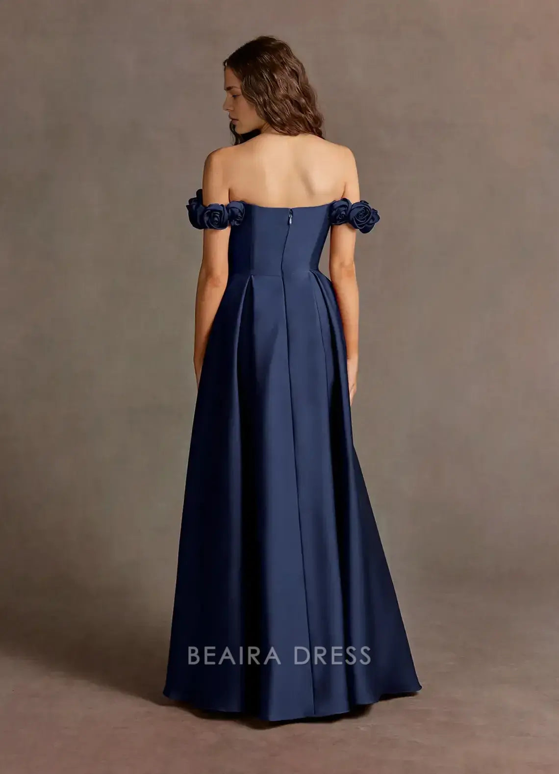 Elegant A-Line Off - Shoulder Floral Detail Maxi Dress with Side Slit Prom Dress