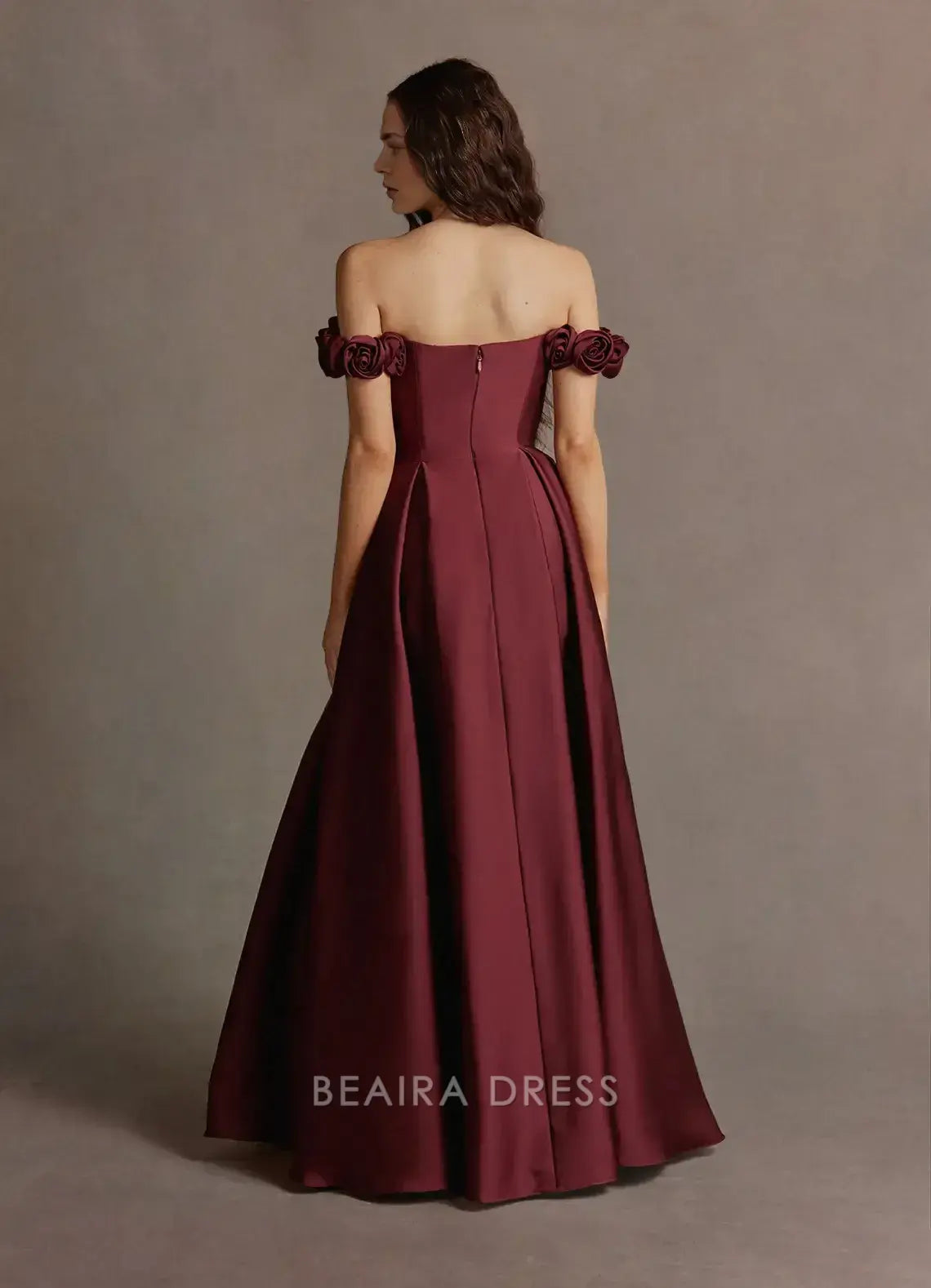 Elegant A-Line Off - Shoulder Floral Detail Maxi Dress with Side Slit Prom Dress