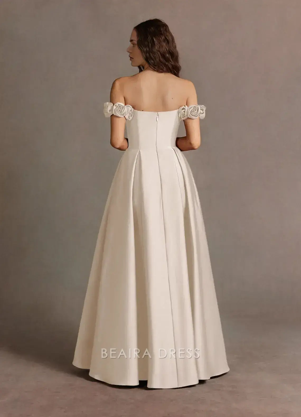 Elegant A-Line Off - Shoulder Floral Detail Maxi Dress with Side Slit Prom Dress
