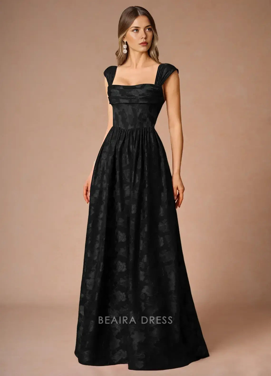 Elegant A-Line Off - Shoulder Floral Jacquard Maxi Dress with Lace - Up Back Prom Dress