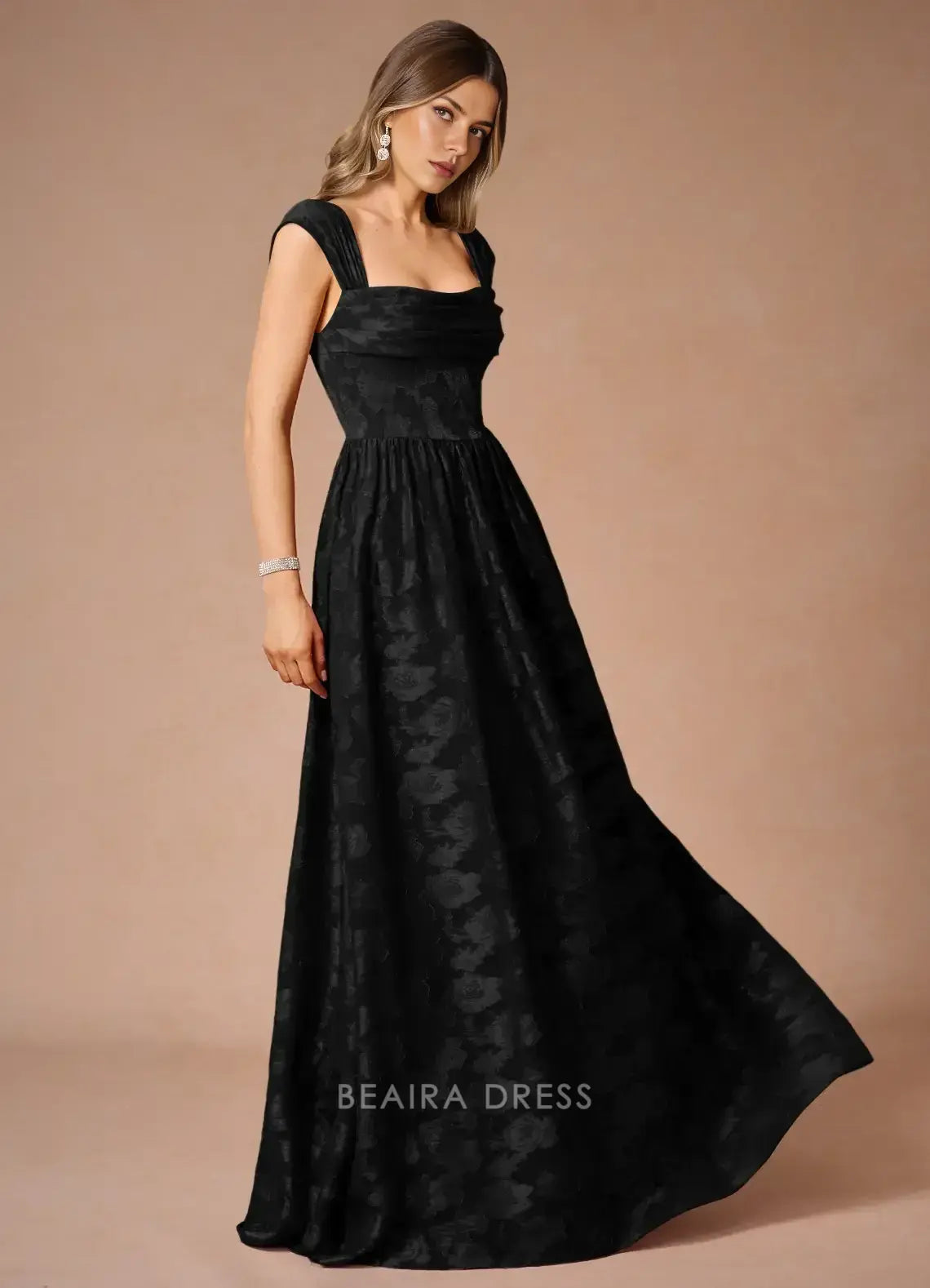 Elegant A-Line Off - Shoulder Floral Jacquard Maxi Dress with Lace - Up Back Prom Dress