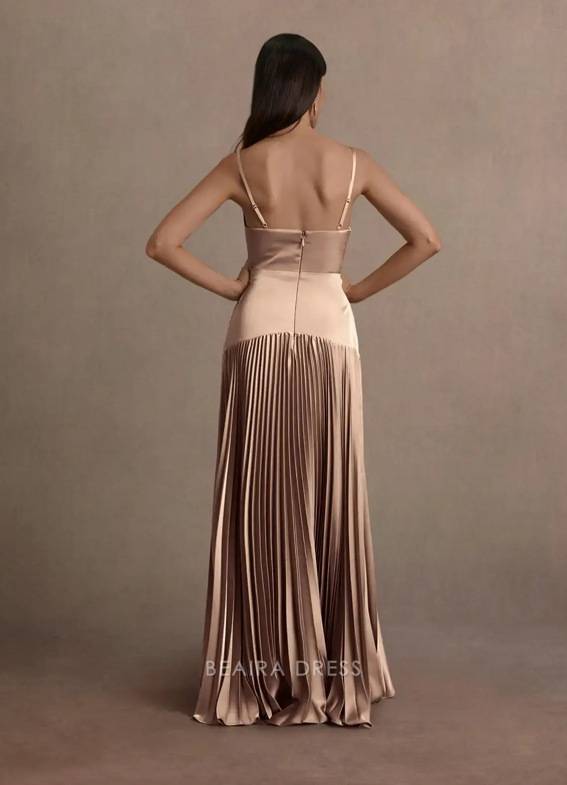 Elegant A-Line Spaghetti Strap Pleated Floor-Length Maxi Dress Prom Dress