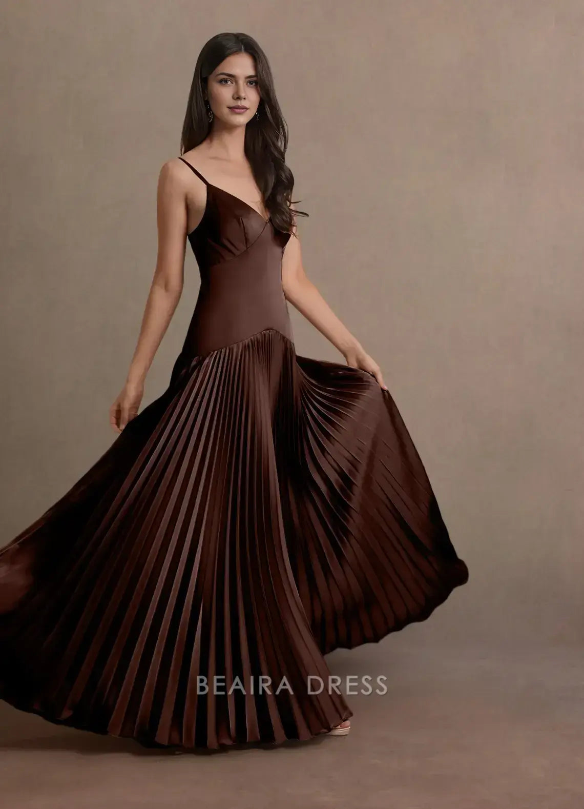 Elegant A-Line Spaghetti Strap Pleated Floor-Length Maxi Dress Prom Dress