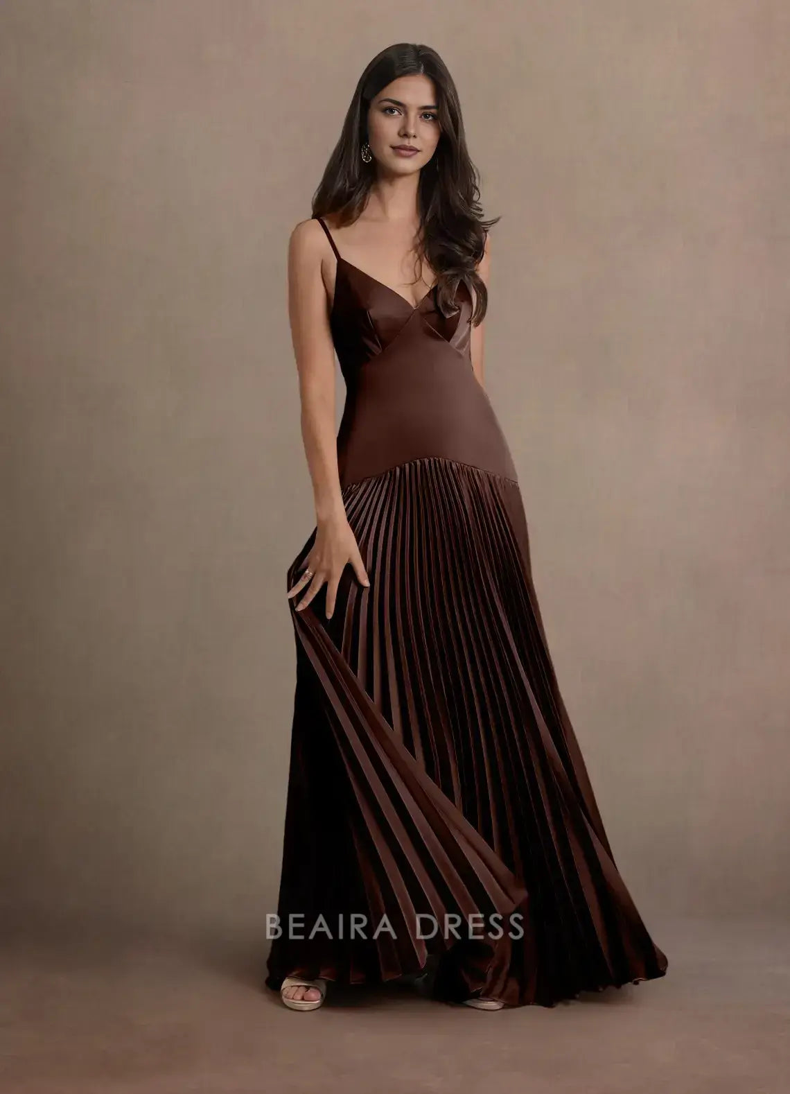 Elegant A-Line Spaghetti Strap Pleated Floor-Length Maxi Dress Prom Dress