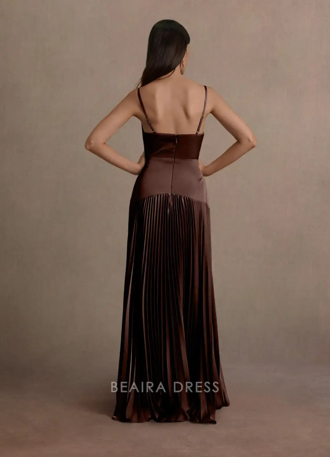 Elegant A-Line Spaghetti Strap Pleated Floor-Length Maxi Dress Prom Dress