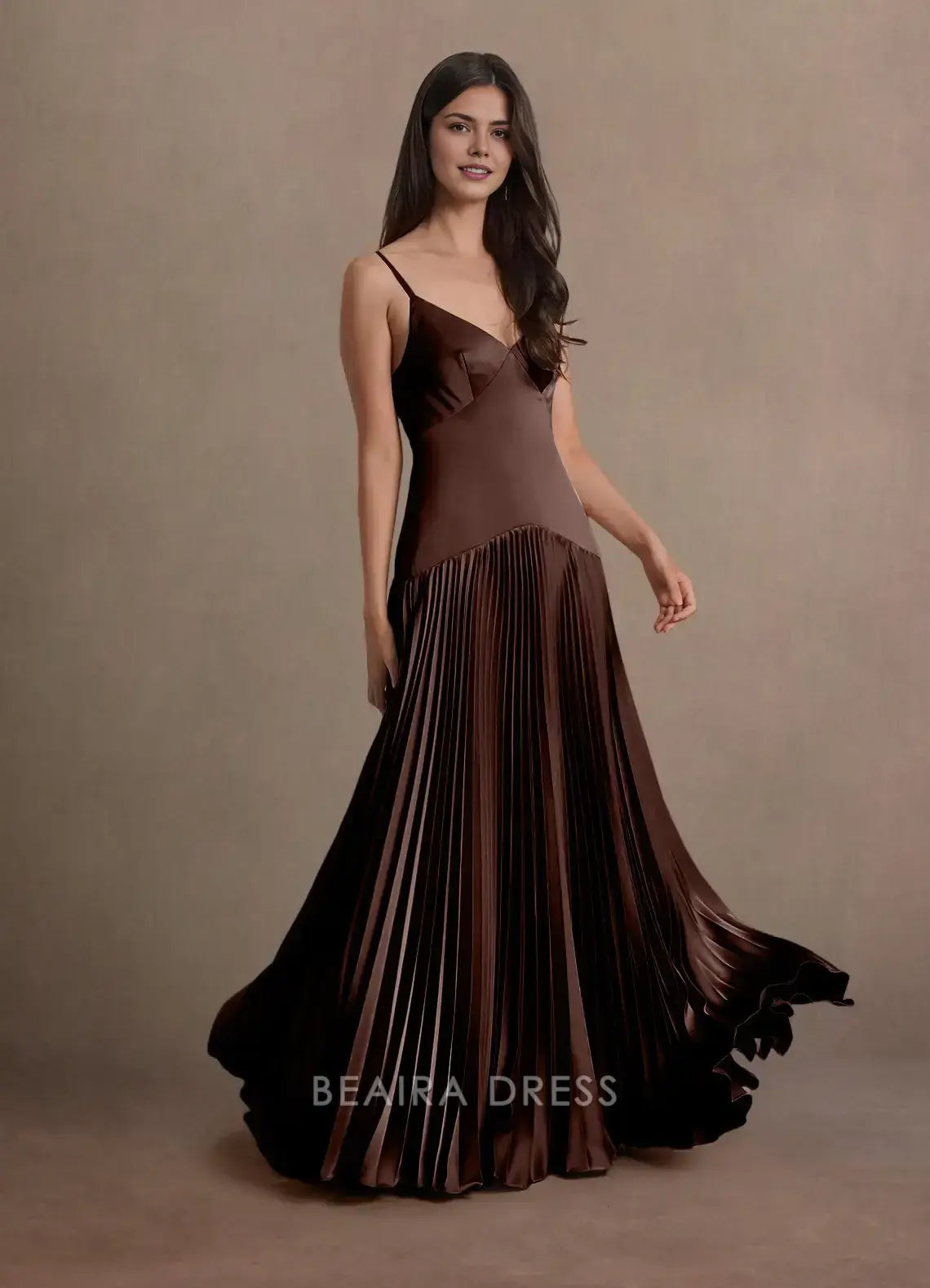 Elegant A-Line Spaghetti Strap Pleated Floor-Length Maxi Dress Prom Dress