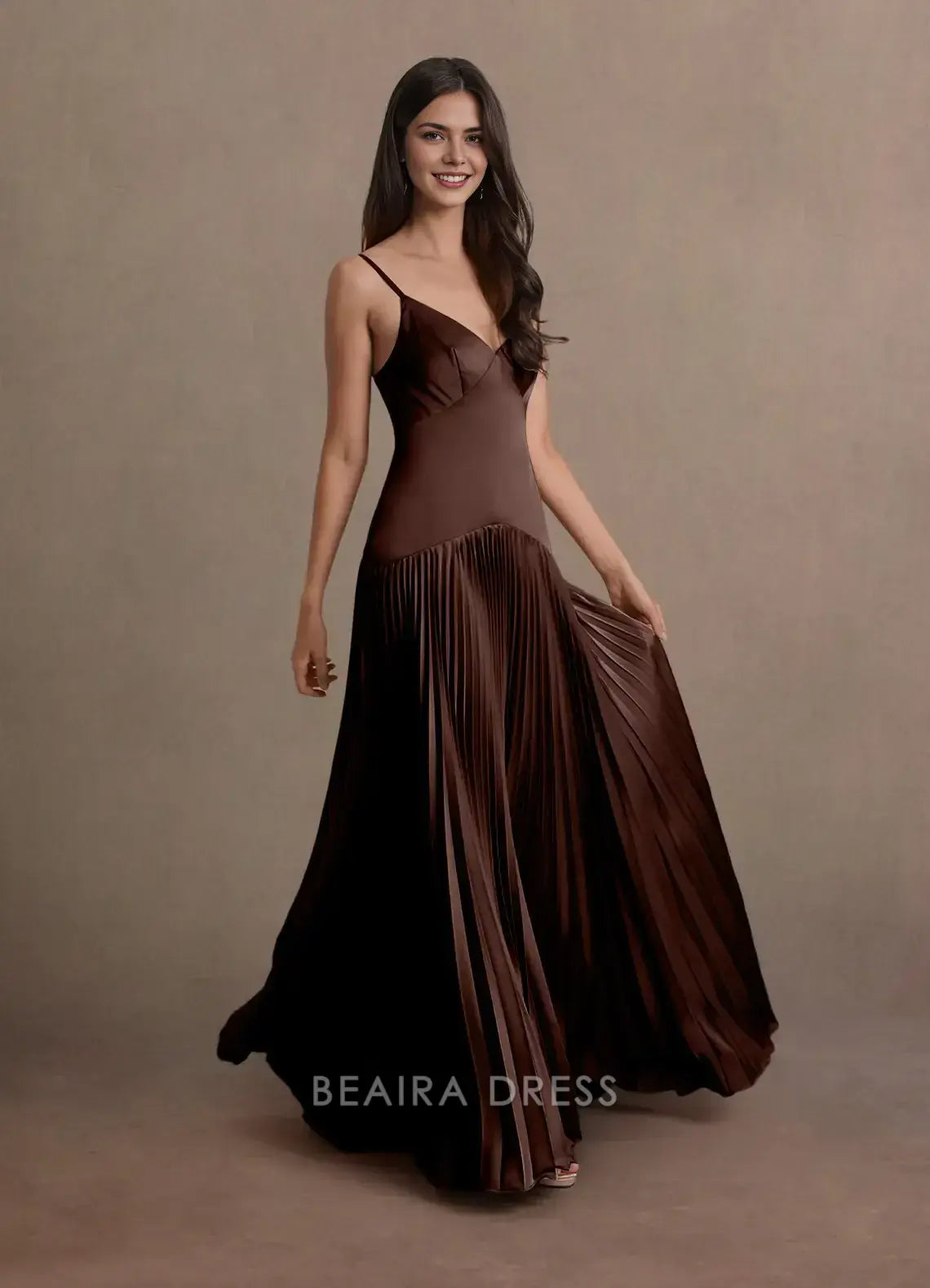 Elegant A-Line Spaghetti Strap Pleated Floor-Length Maxi Dress Prom Dress