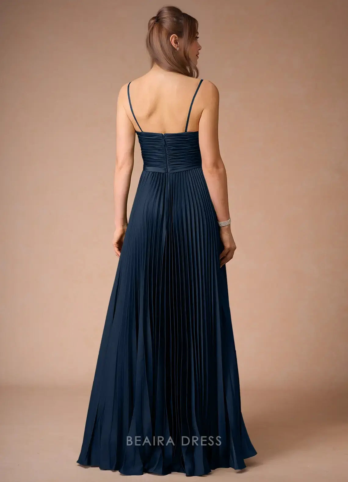 Elegant A-Line Spaghetti Strap Pleated Maxi Dress with Cutout Detail Prom Dress