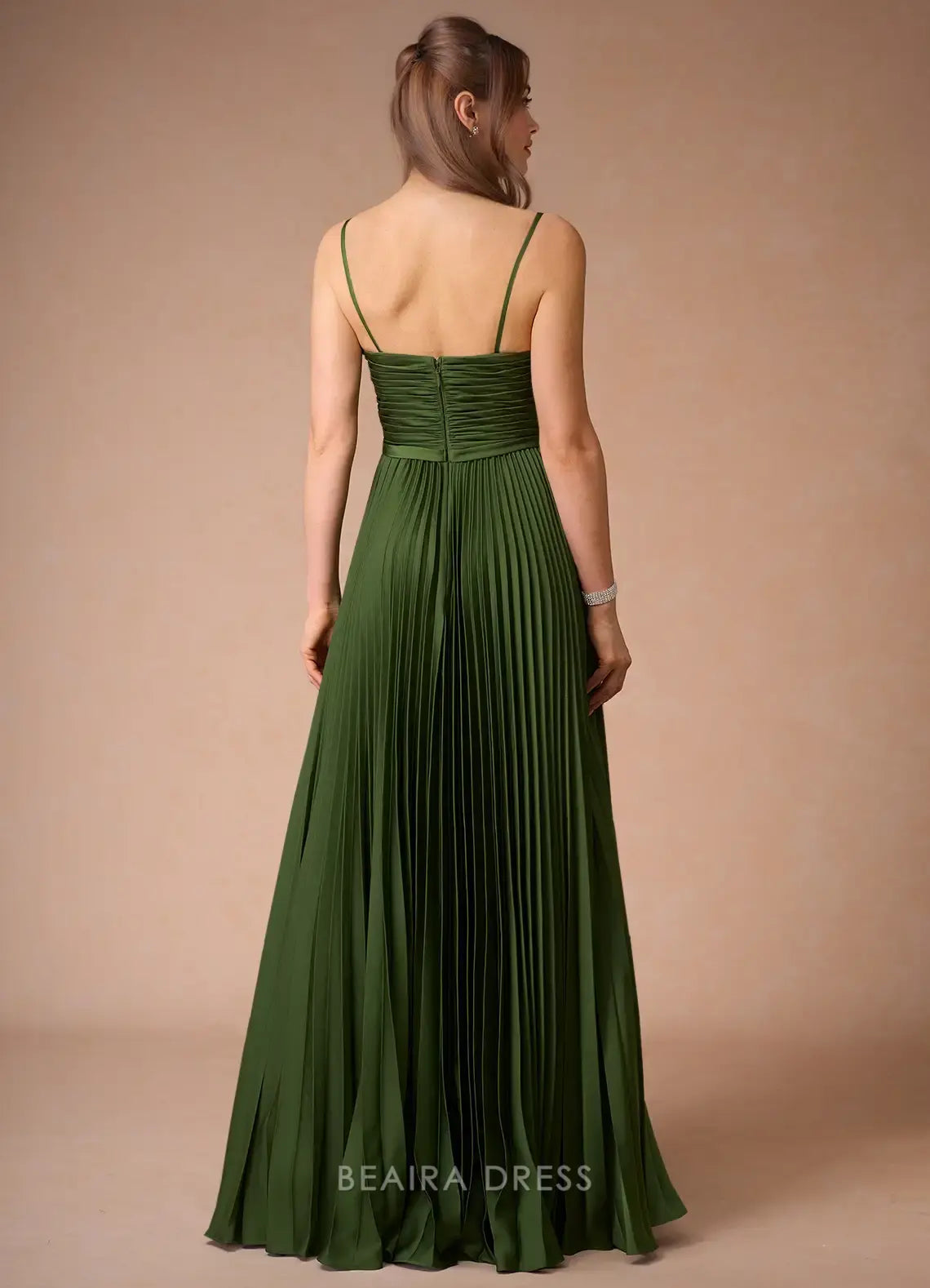 Elegant A-Line Spaghetti Strap Pleated Maxi Dress with Cutout Detail Prom Dress