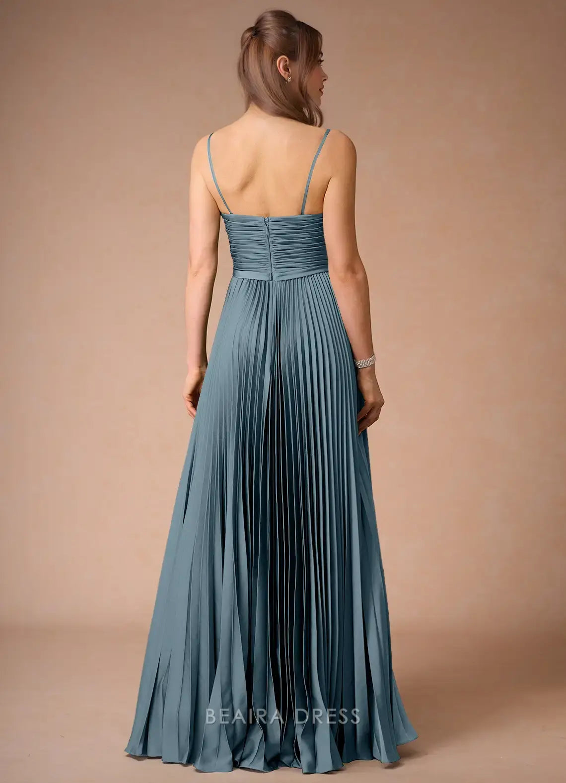 Elegant A-Line Spaghetti Strap Pleated Maxi Dress with Cutout Detail Prom Dress