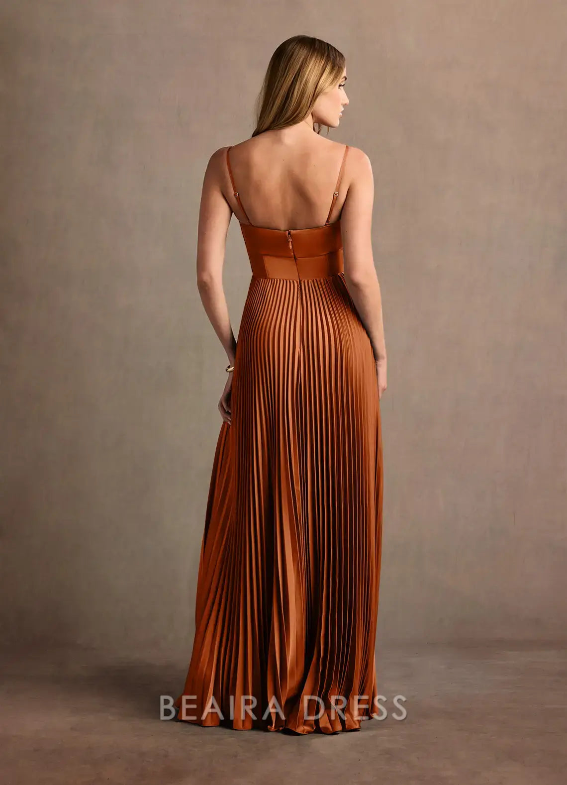 Elegant A-Line Spaghetti Strap Pleated Maxi Dress with Side Slit Prom Dress