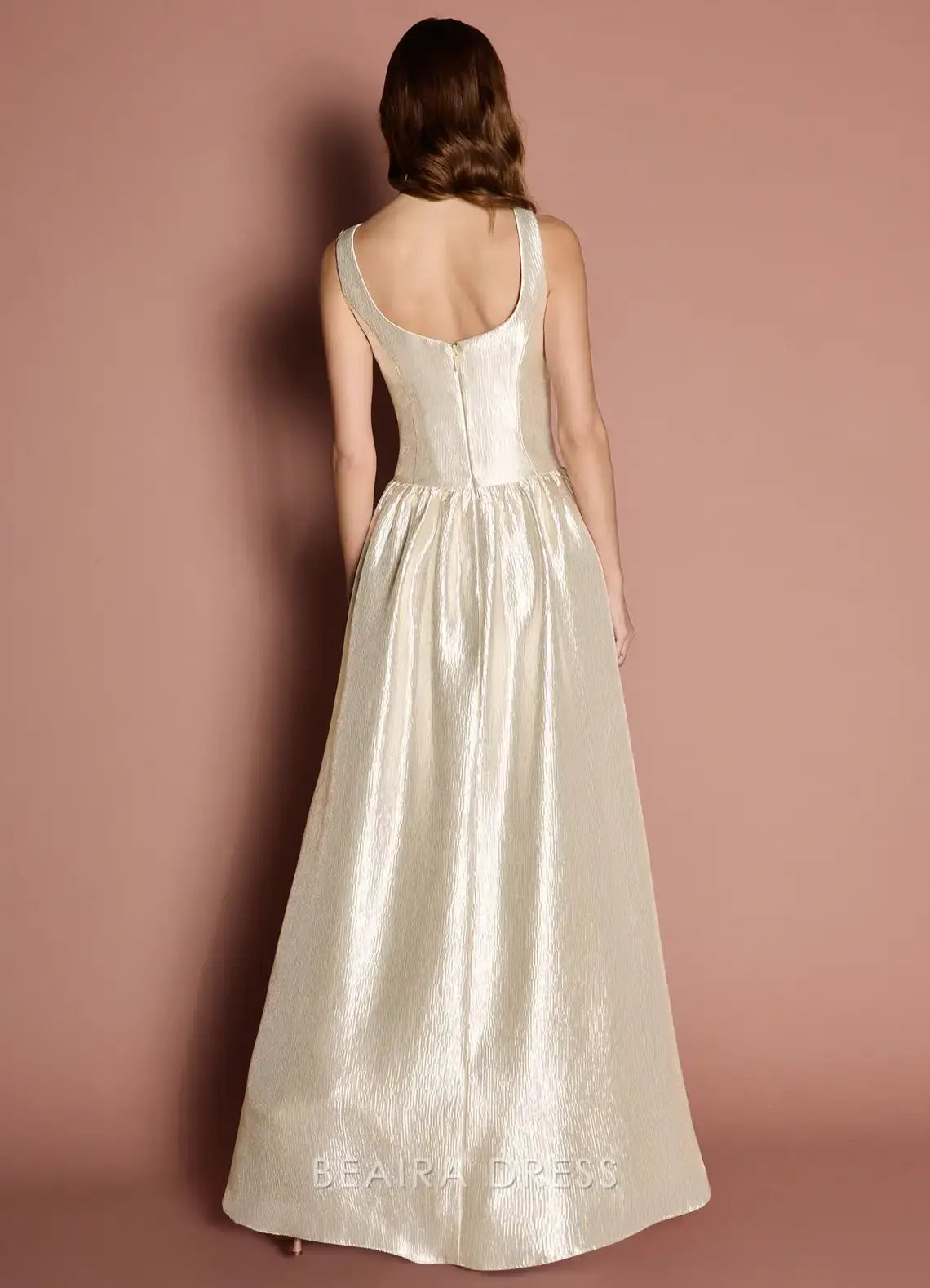 Elegant A-Line Square Neck Shimmering Maxi Dress with Pockets Prom Dress
