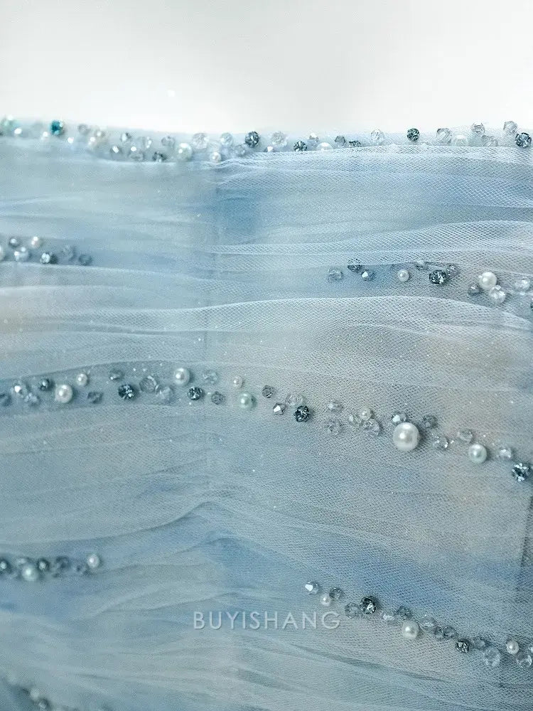 Elegant A-Line Strapless Beaded Tulle Ball Gown with Choker Detail Prom Dress