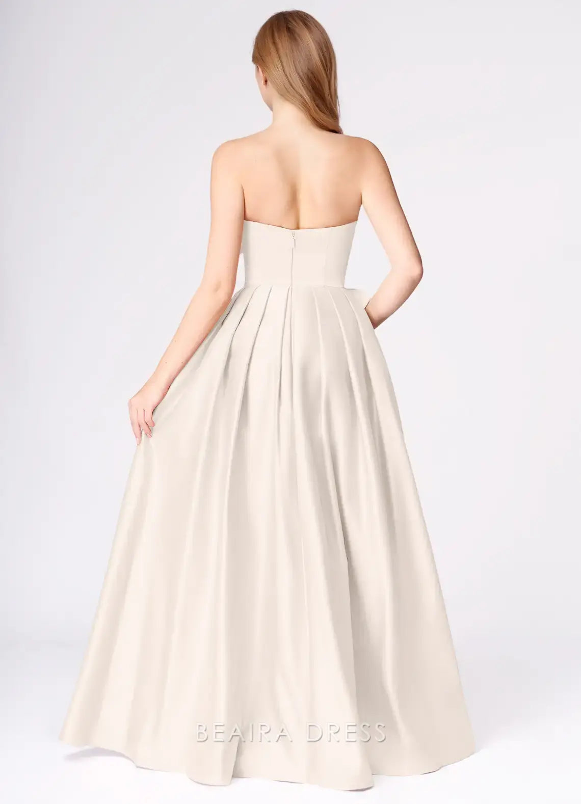 Elegant A-Line Strapless Bow - Detailed Satin Maxi Dress with Side Slit Prom Dress