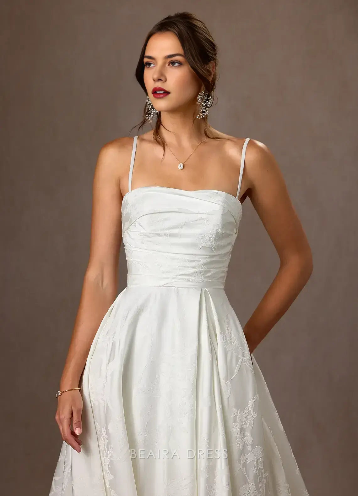Elegant A-Line Strapless Jacquard Chapel Train with Side Slit and Train Prom Dress
