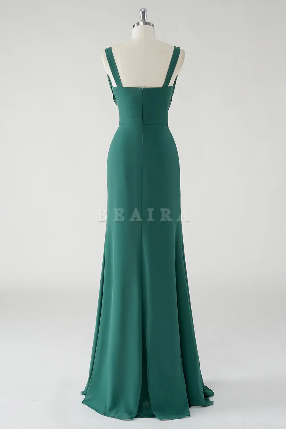 Beaira Elegant Dark Green Sheath Cowl Neck Chiffon Floor Length Bridesmaid Dress with Slit