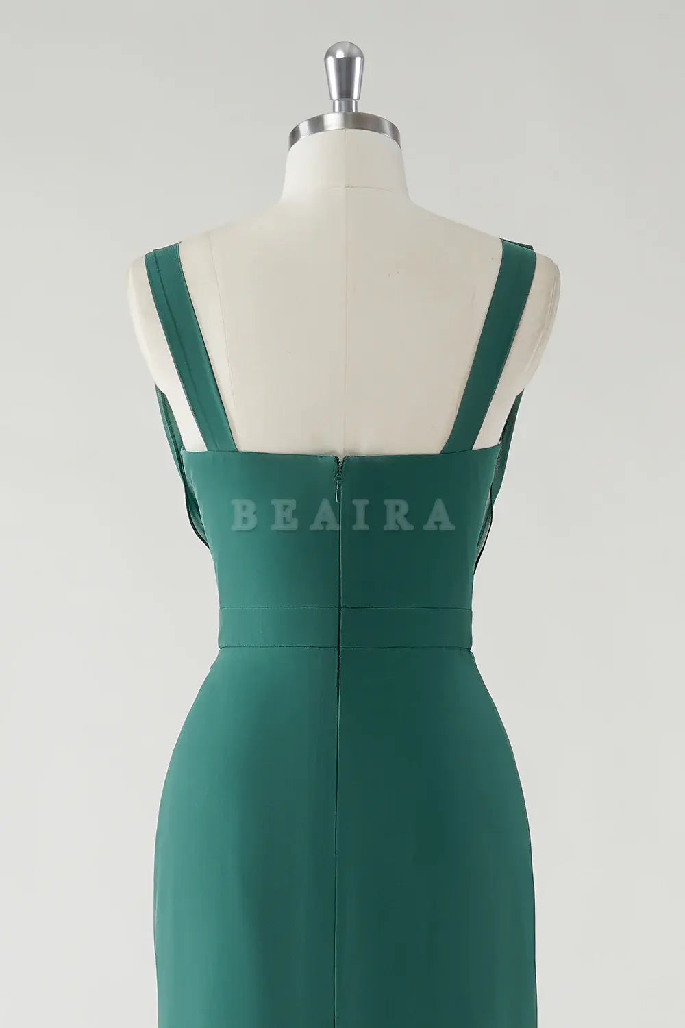 Beaira Elegant Dark Green Sheath Cowl Neck Chiffon Floor Length Bridesmaid Dress with Slit