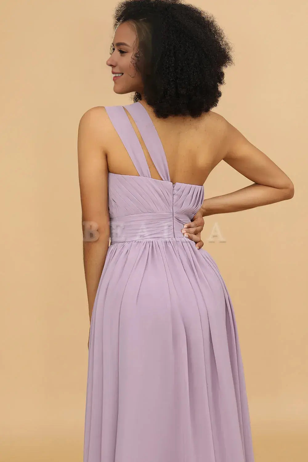 Beaira Elegant Lilac A Line One Shoulder Long Chiffon Bridesmaids Dress with Ruffles New Arrivals