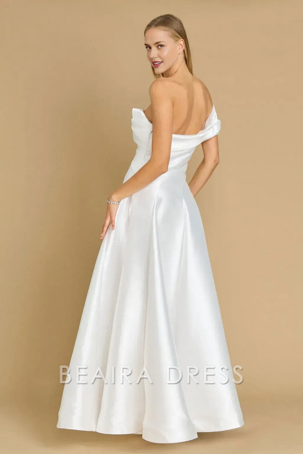 Elegant One - Shoulder A-Line Satin Evening Gown with High Slit Prom Dress