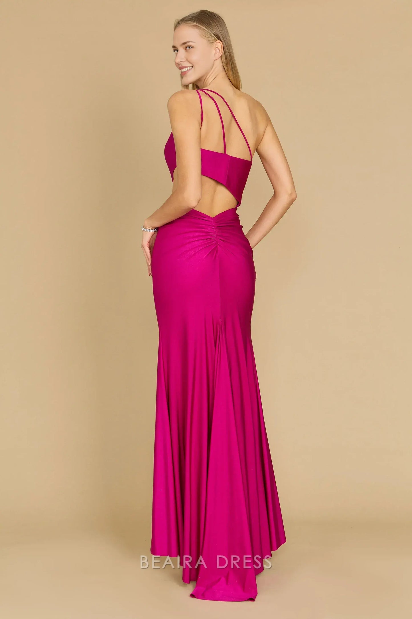Elegant One - Shoulder Cutout Maxi Dress with High Slit Prom Dress