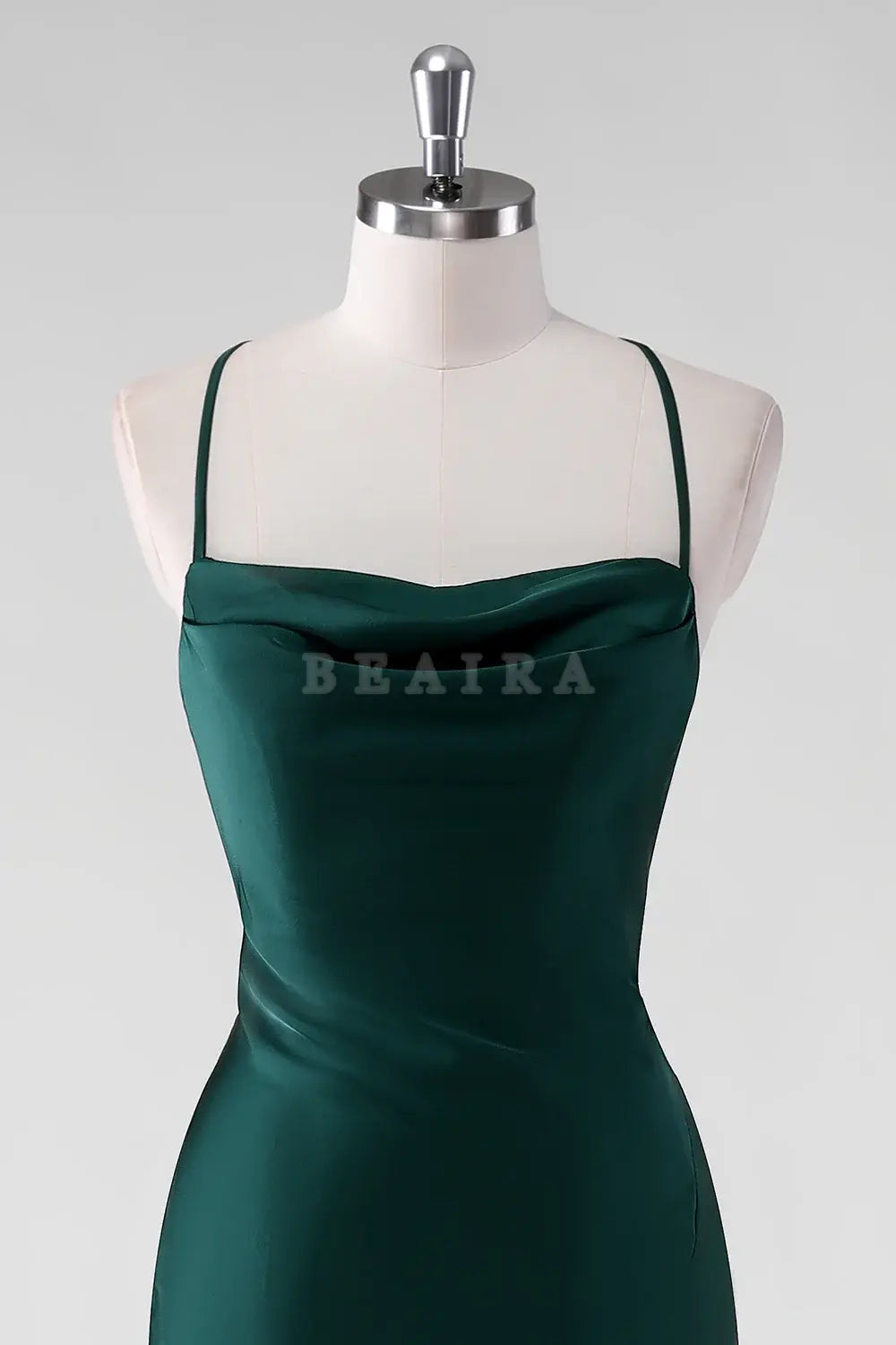 Beaira Elegant Pine Sheath Spaghetti Straps Satin Floor Length Bridesmaid Dress with Lace Up Back
