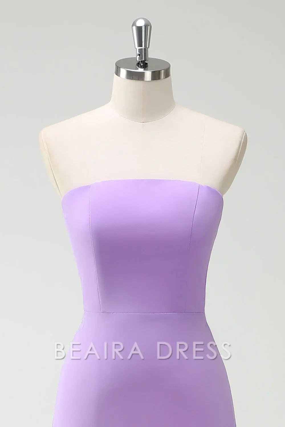 Beaira Elegant Purple A-Line Strapless Lace Up Back Ruffled Long Bridesmaid Dress with Ruffled Slit