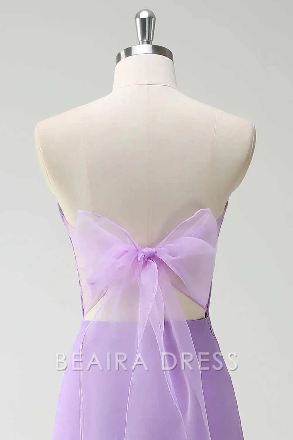 Beaira Elegant Purple A-Line Strapless Lace Up Back Ruffled Long Bridesmaid Dress with Ruffled Slit